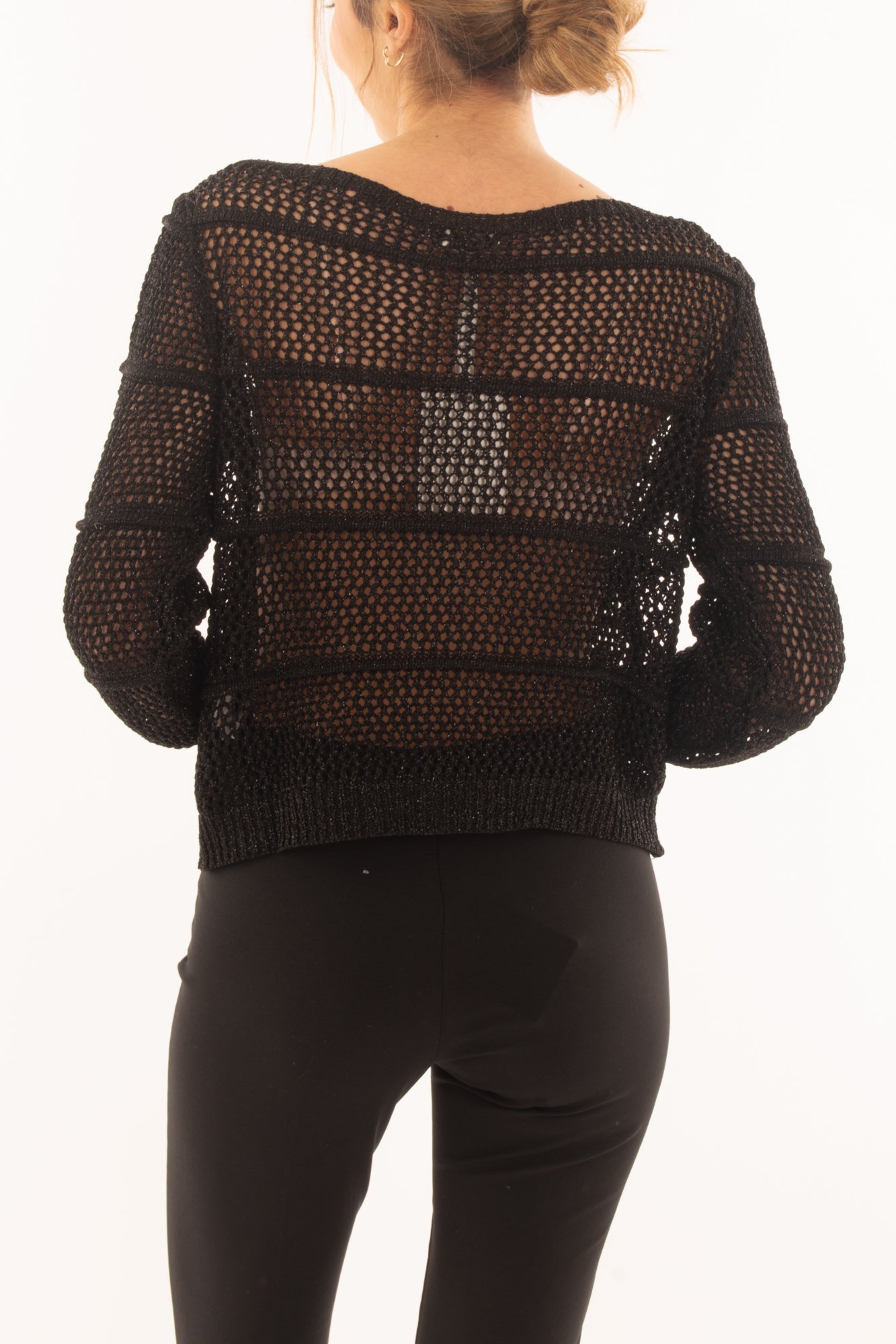 Maglia di filo traforata da Donna Susy mix -Nero