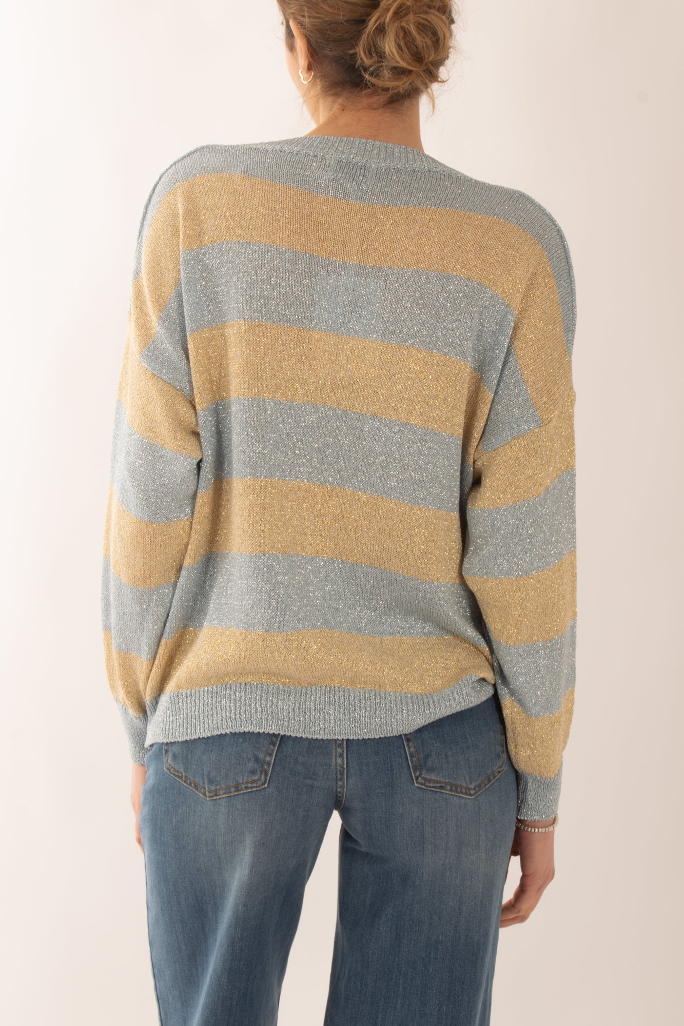 Maglia a v con lurex da Donna Susy mix - Celeste