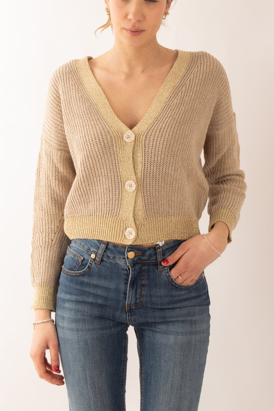 Cardigan con profili lurex da Donna Susy mix - Beige