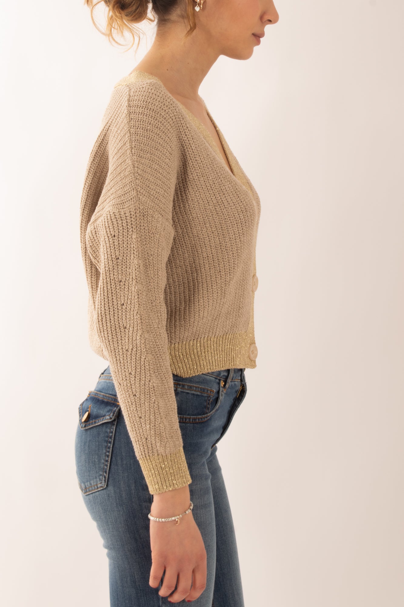 Cardigan con profili lurex da Donna Susy mix - Beige