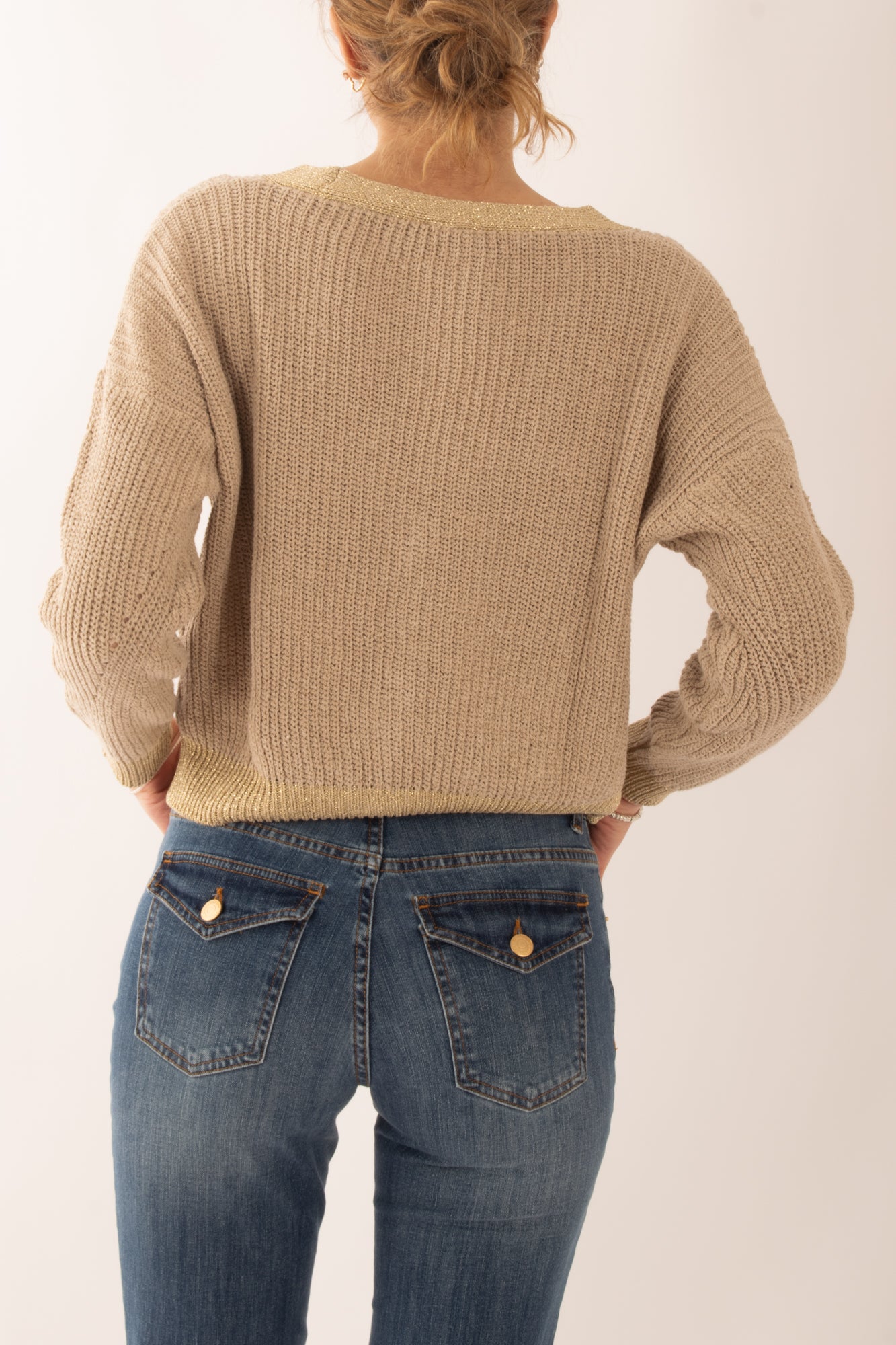 Cardigan con profili lurex da Donna Susy mix - Beige