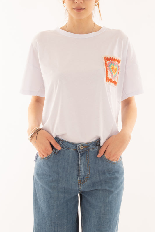 T-shirt con tachino ad uncinetto da Donna Susy mix - Bianco