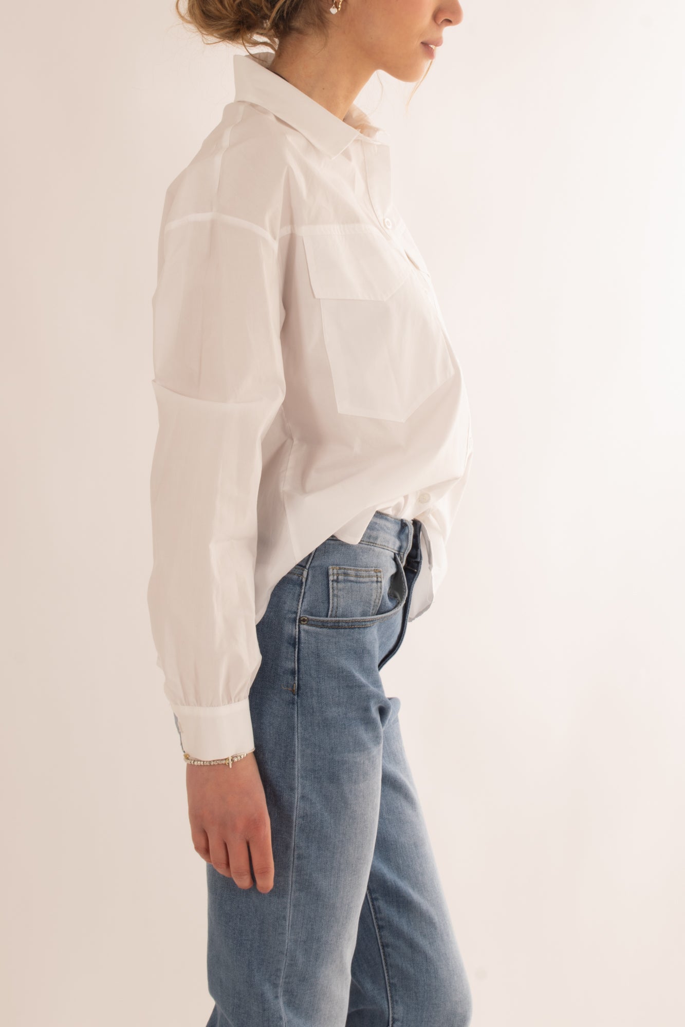 Camicia larga con tasconi da Donna Susy mix - Bianco