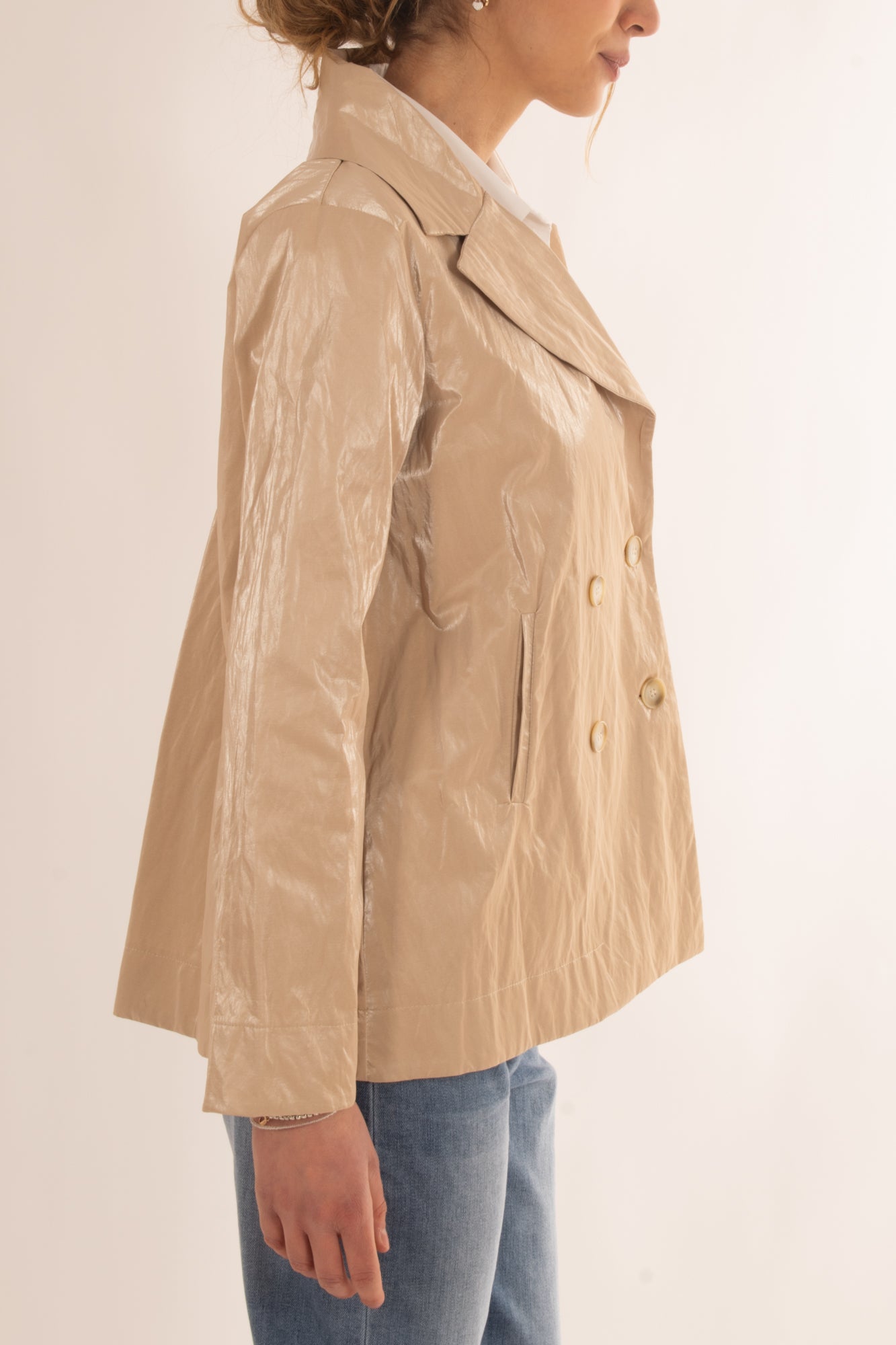 Trench da donna doppio petto spalmato Susy mix - Beige