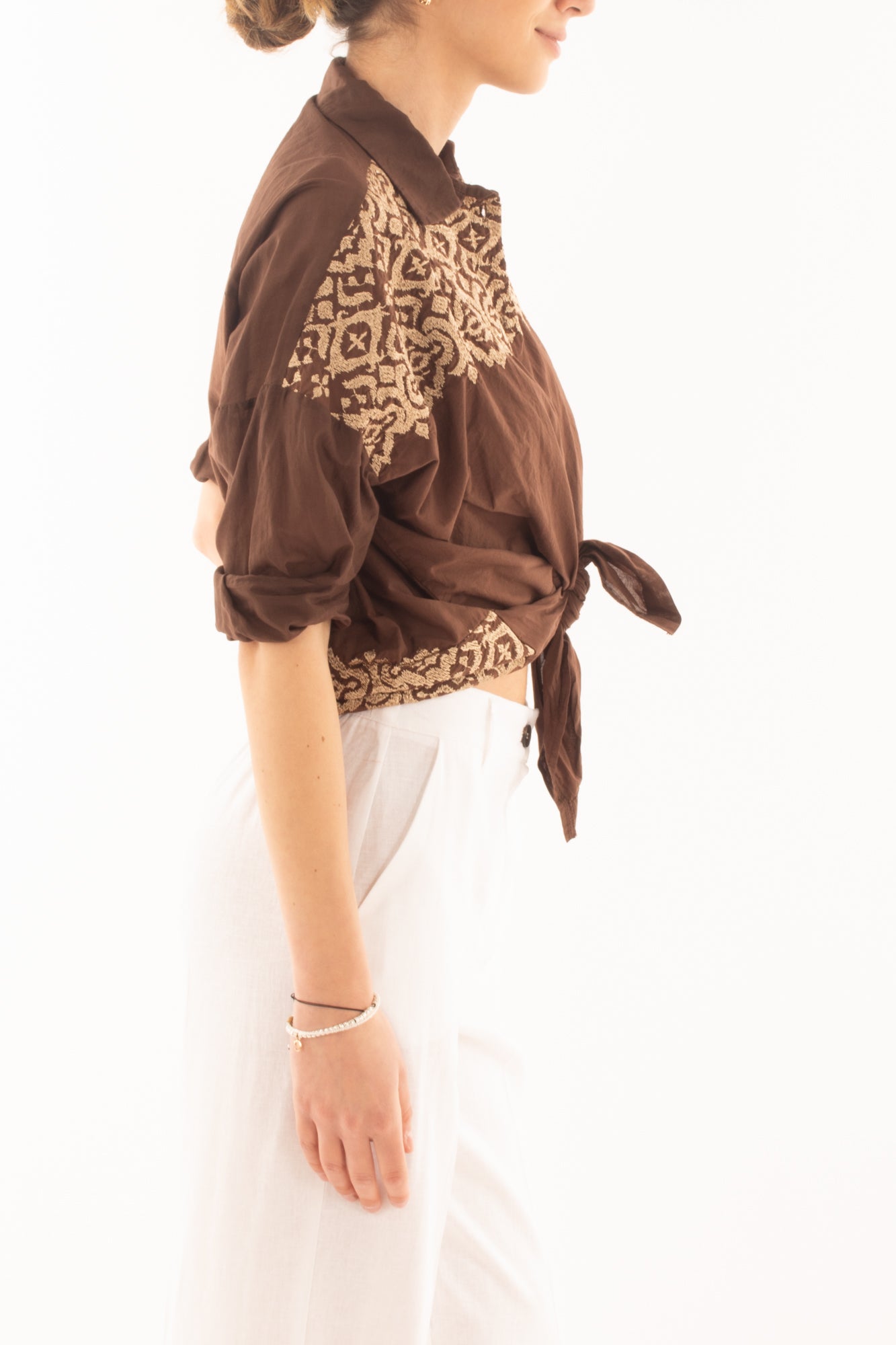 Camicia con ricamo da Donna Susy mix - Cioccolato