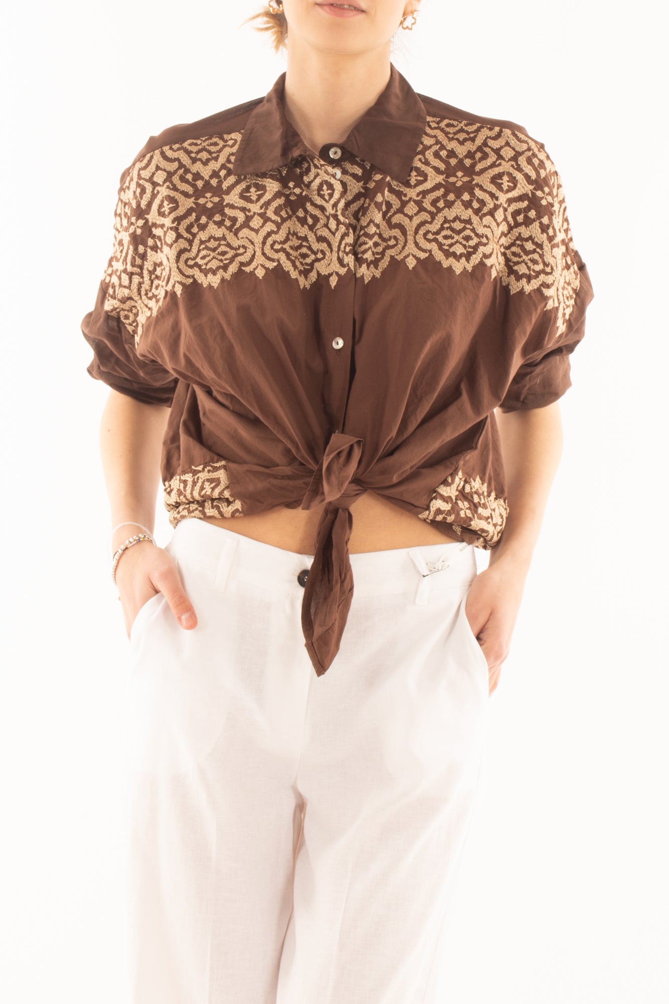 Camicia con ricamo da Donna Susy mix - Cioccolato