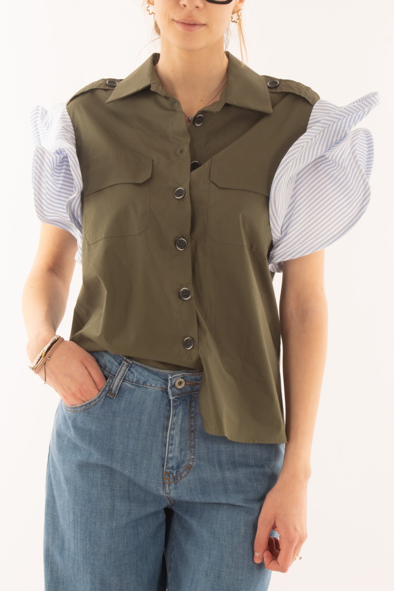 Camicia con maniche a contrasto da Donna Metoo - Militare