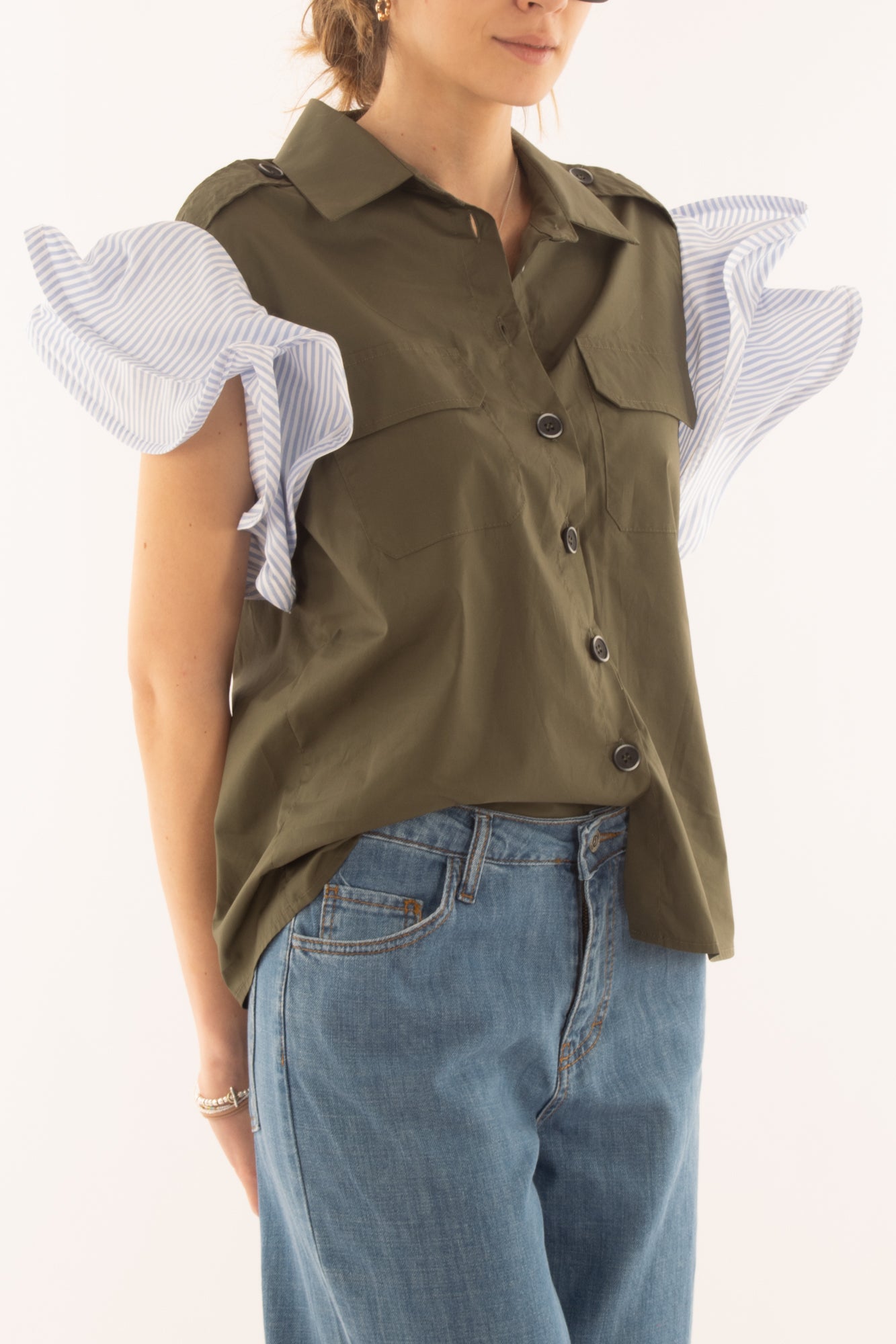 Camicia con maniche a contrasto da Donna Metoo - Militare