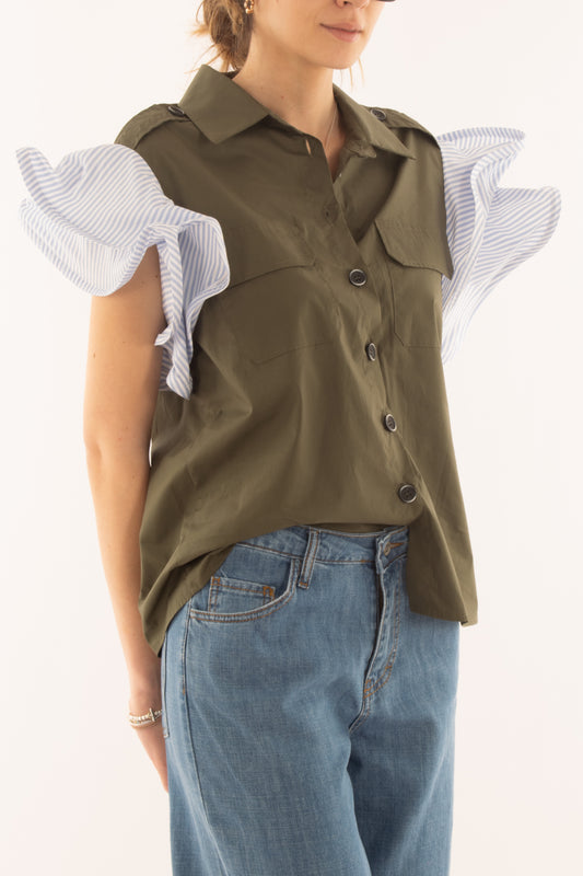 Camicia con maniche a contrasto da Donna Metoo - Militare