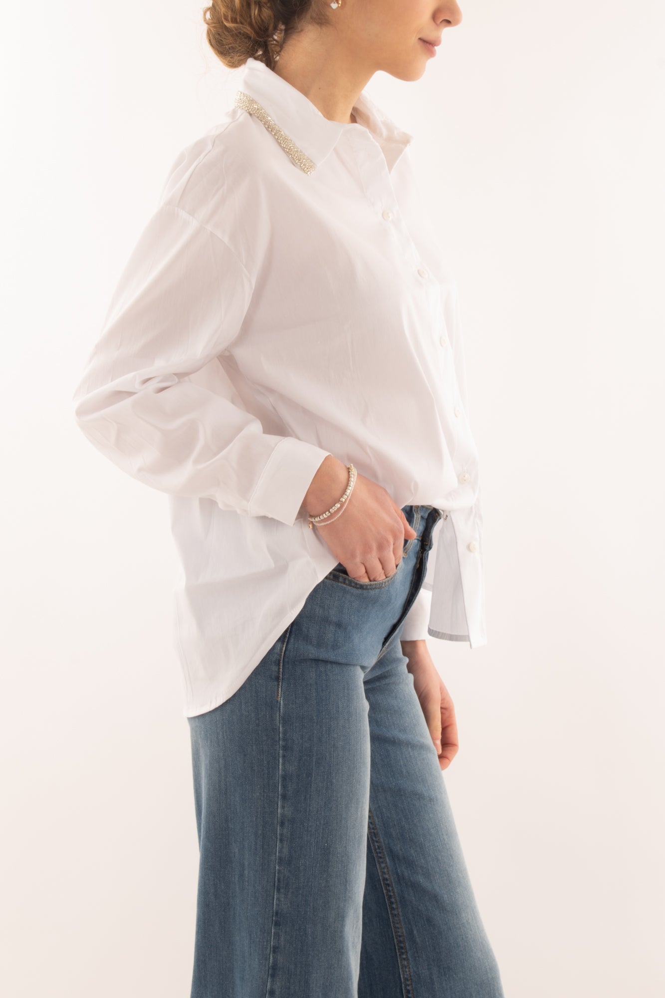 Camicia con collo perline da Donna Susy mix - Bianco