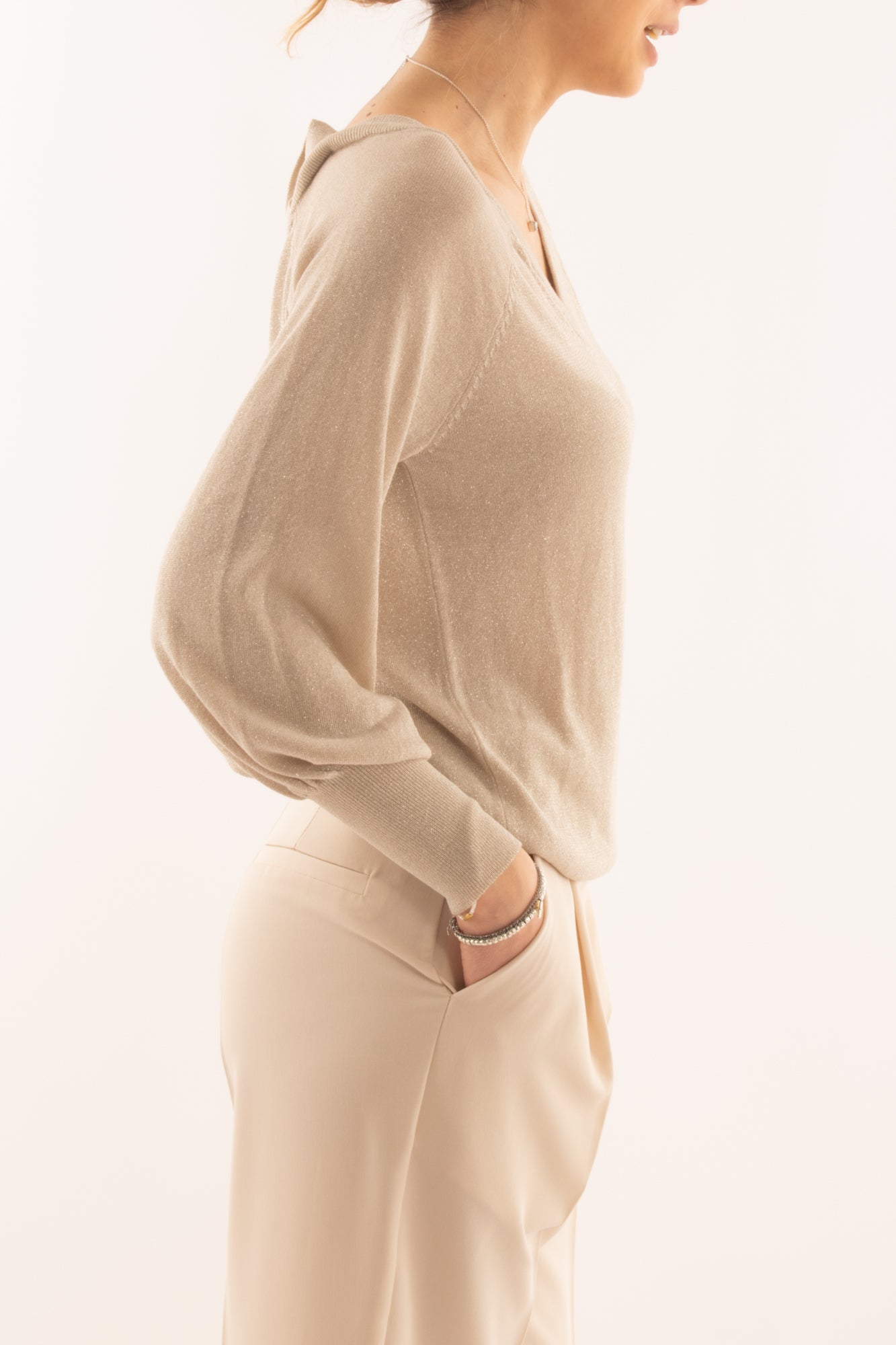 Maglia con collo a v da Donna Susy mix - Beige