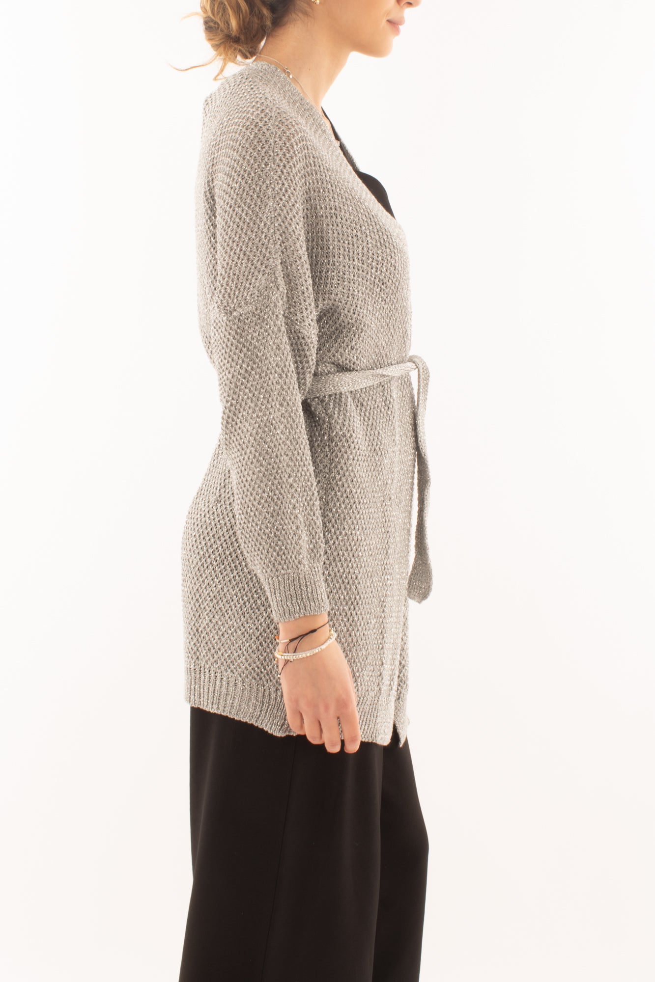 Cardigan con cintura da Donna Susy mix - Argento