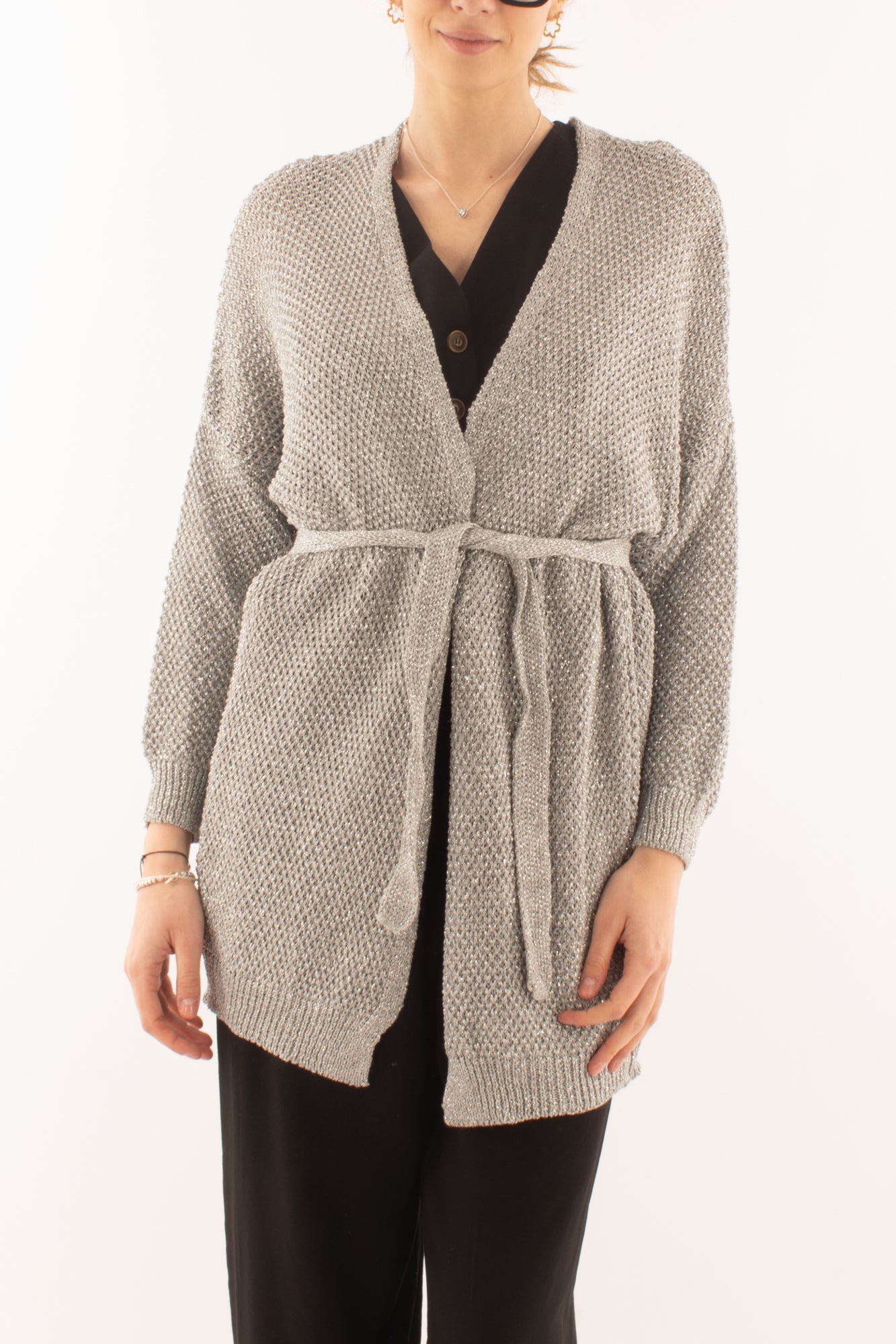 Cardigan con cintura da Donna Susy mix - Argento