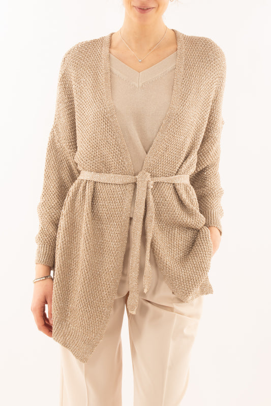 Cardigan con cintura da Donna Susy mix - Sabbia