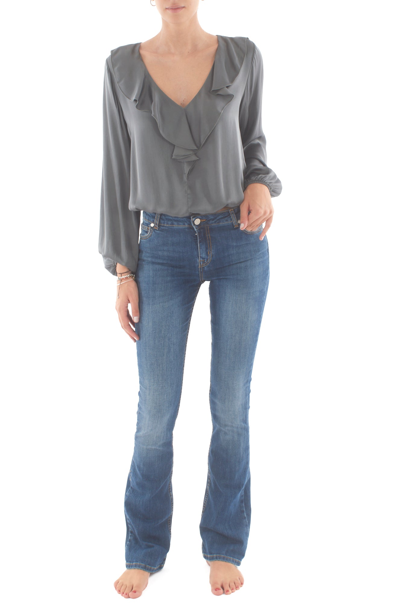 Blusa a v con rouge Dixie - Fumo