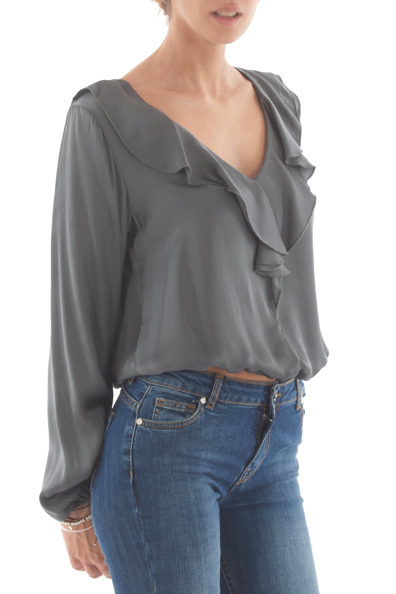 Blusa a v con rouge Dixie - Fumo