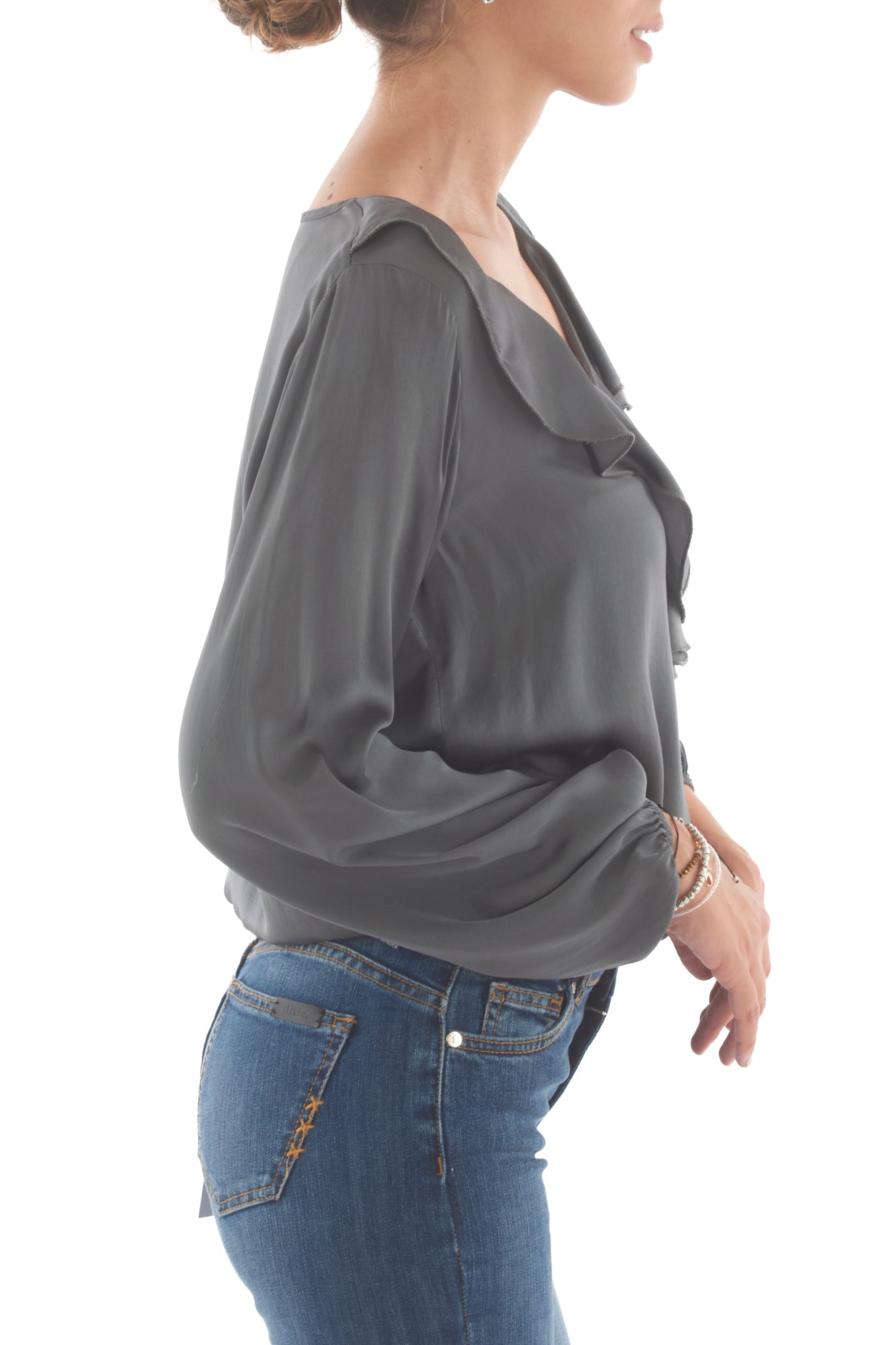 Blusa a v con rouge Dixie - Fumo