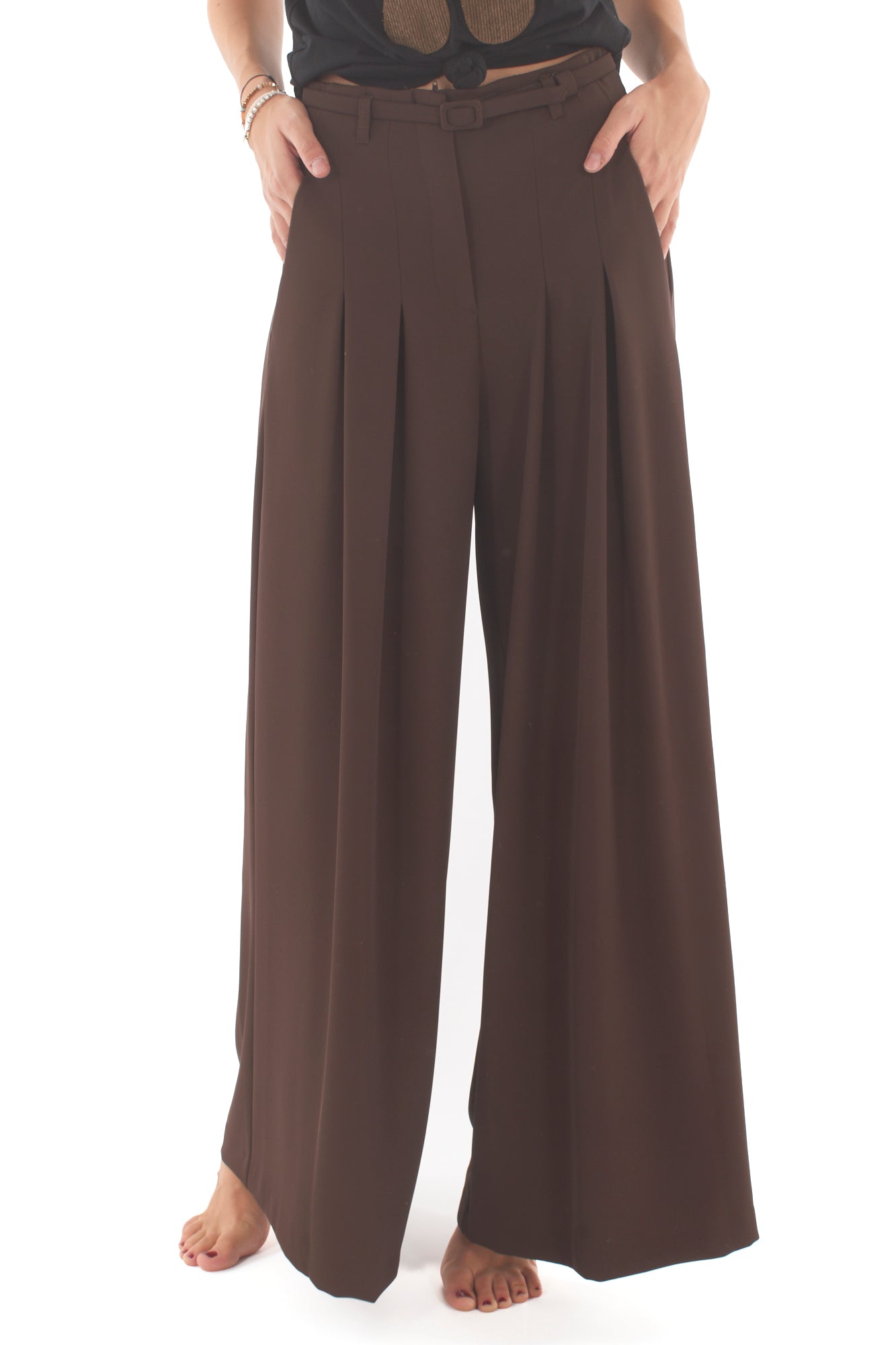 Pantalone a palazzo con pieghe Imperial - Ebano