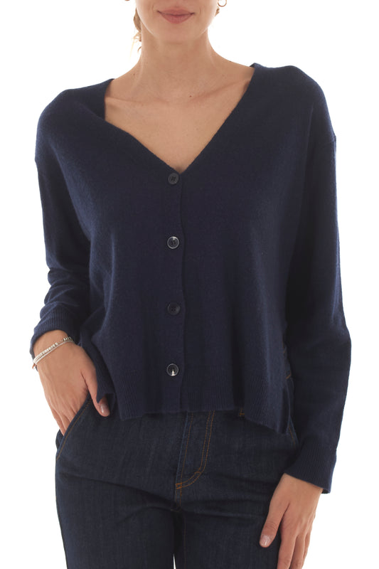 Cardigan con spacchi laterali misto cachemire Metoo - Blu