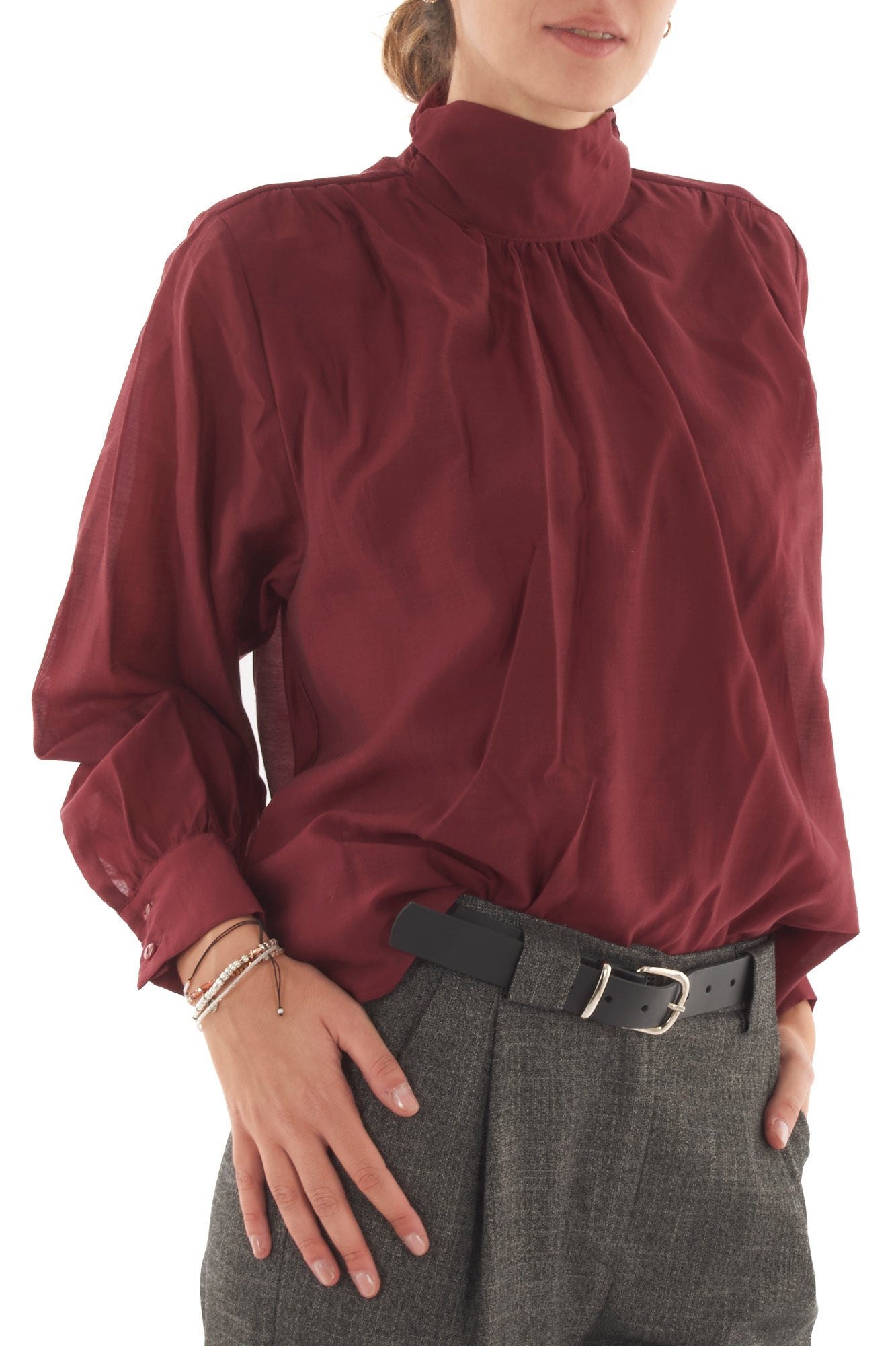 Blusa con collo alla coreana Motel - Burgundy