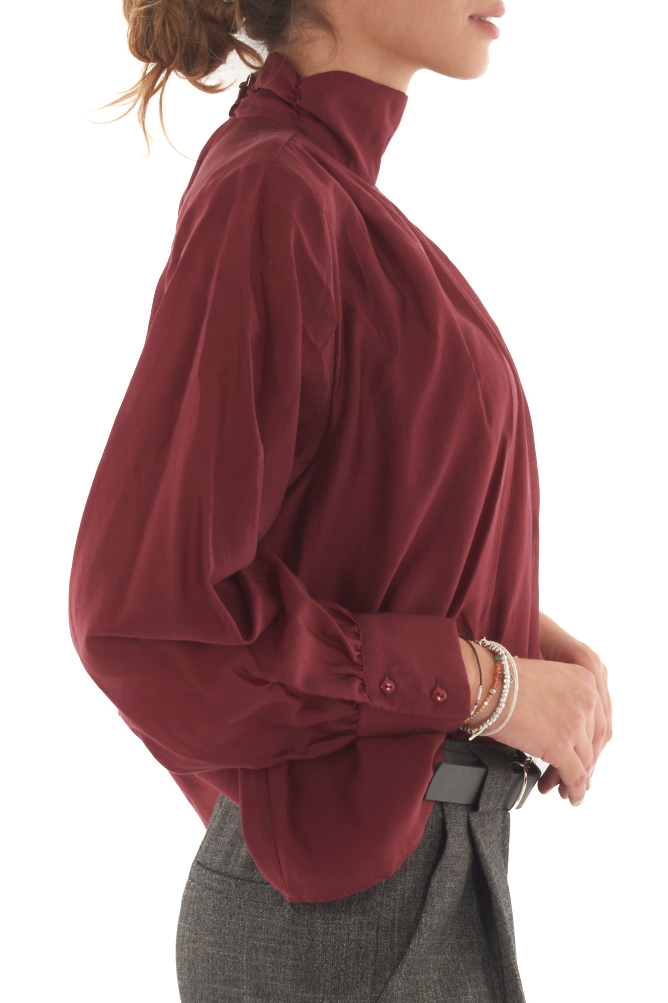 Blusa con collo alla coreana Motel - Burgundy