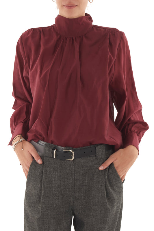 Blusa con collo alla coreana Motel - Burgundy