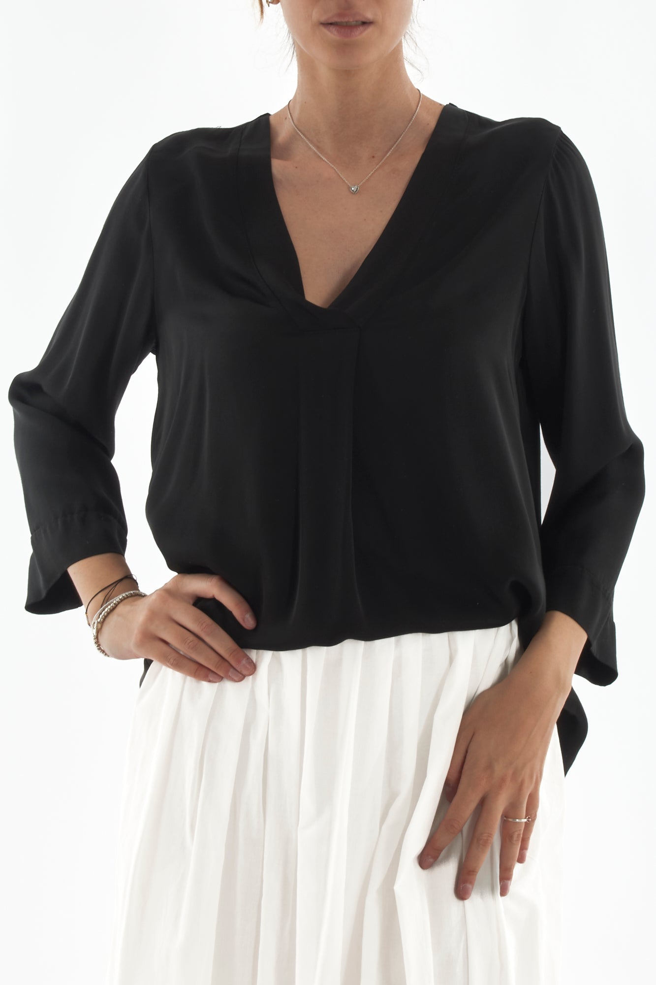 Blusa a v manica lunga da Donna Motel - Nero