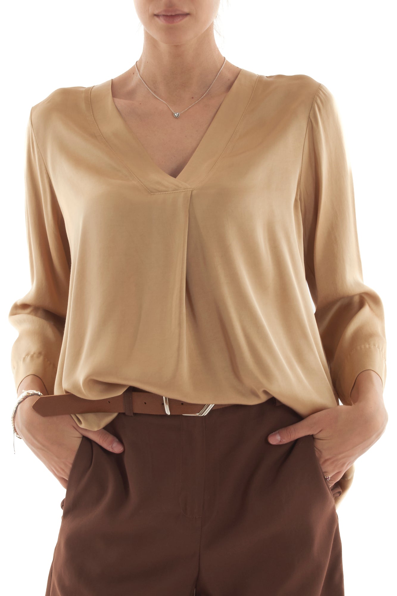 Blusa a v manica lunga da Donna Motel - Sabbia