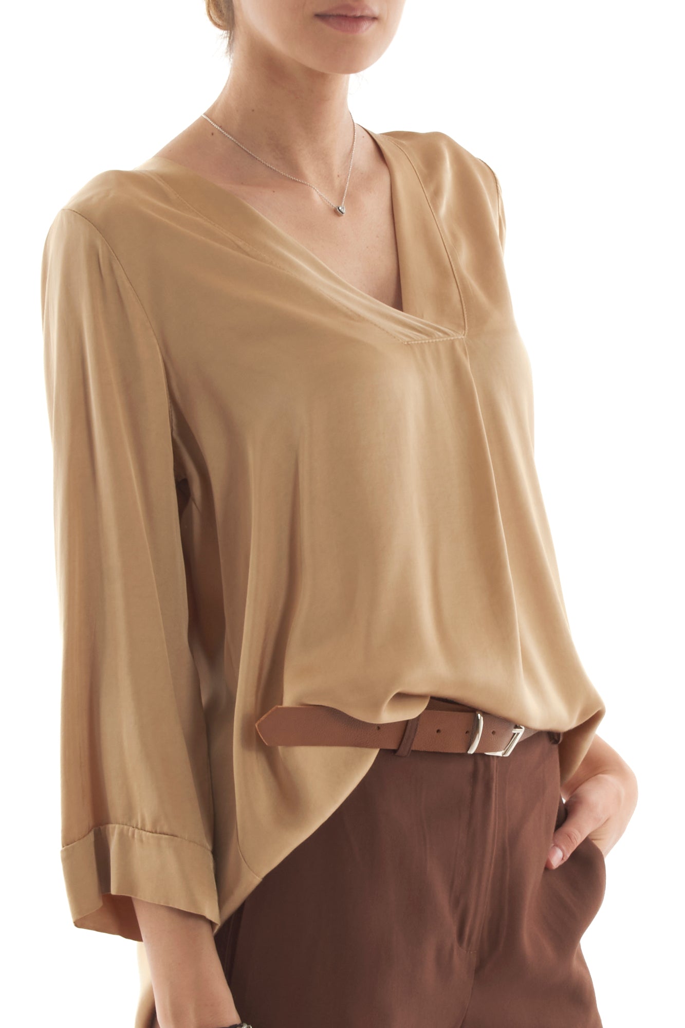 Blusa a v manica lunga da Donna Motel - Sabbia