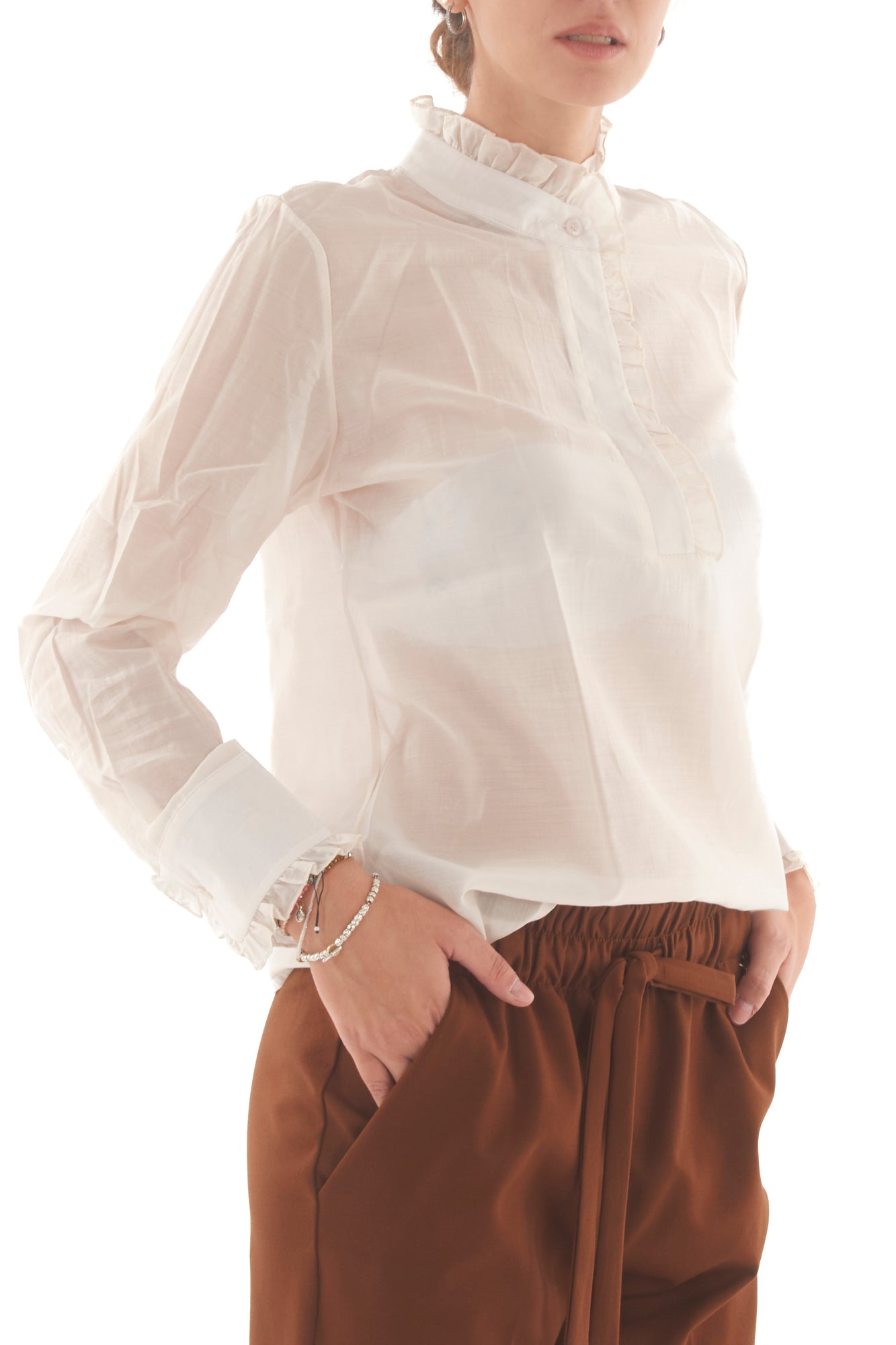 Camicia con collo alla coreana Susy mix - Latte