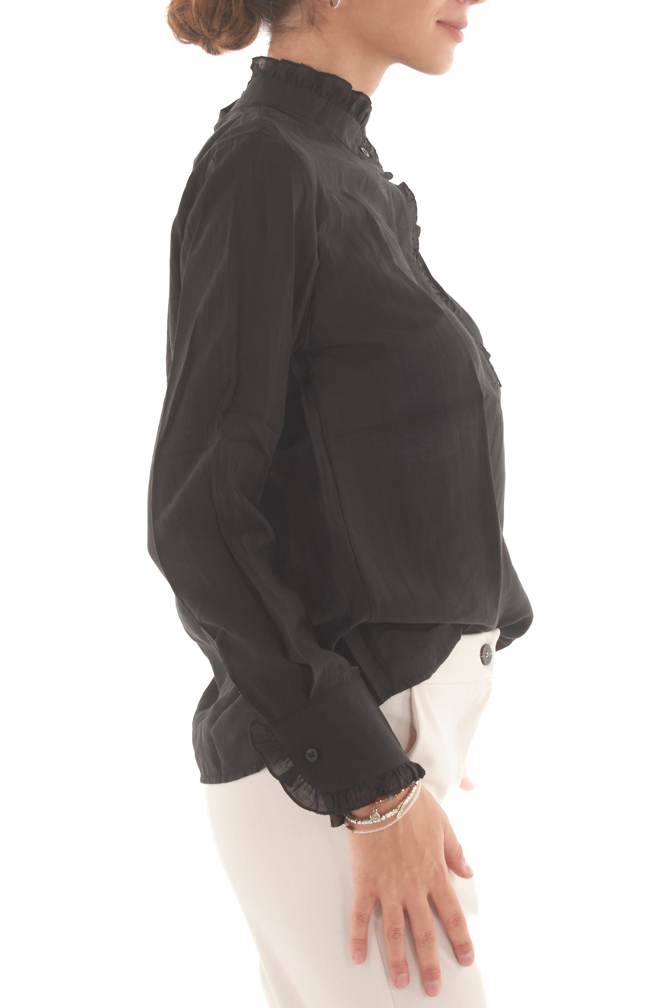 Camicia con collo alla coreana Susy mix - Nero