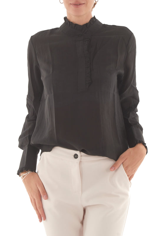 Camicia con collo alla coreana Susy mix - Nero