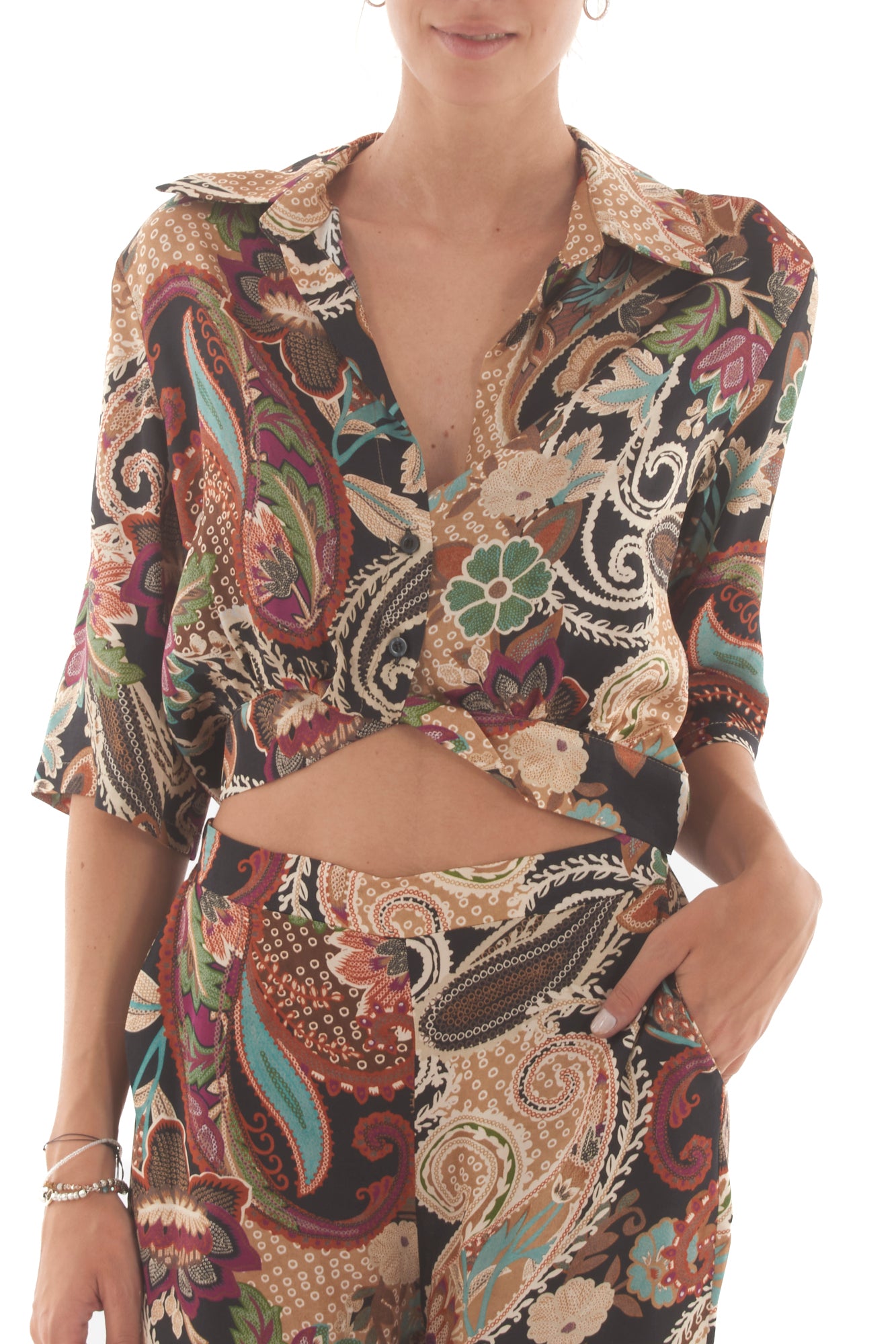 Camicia corta a fantasia Susy mix - Nero