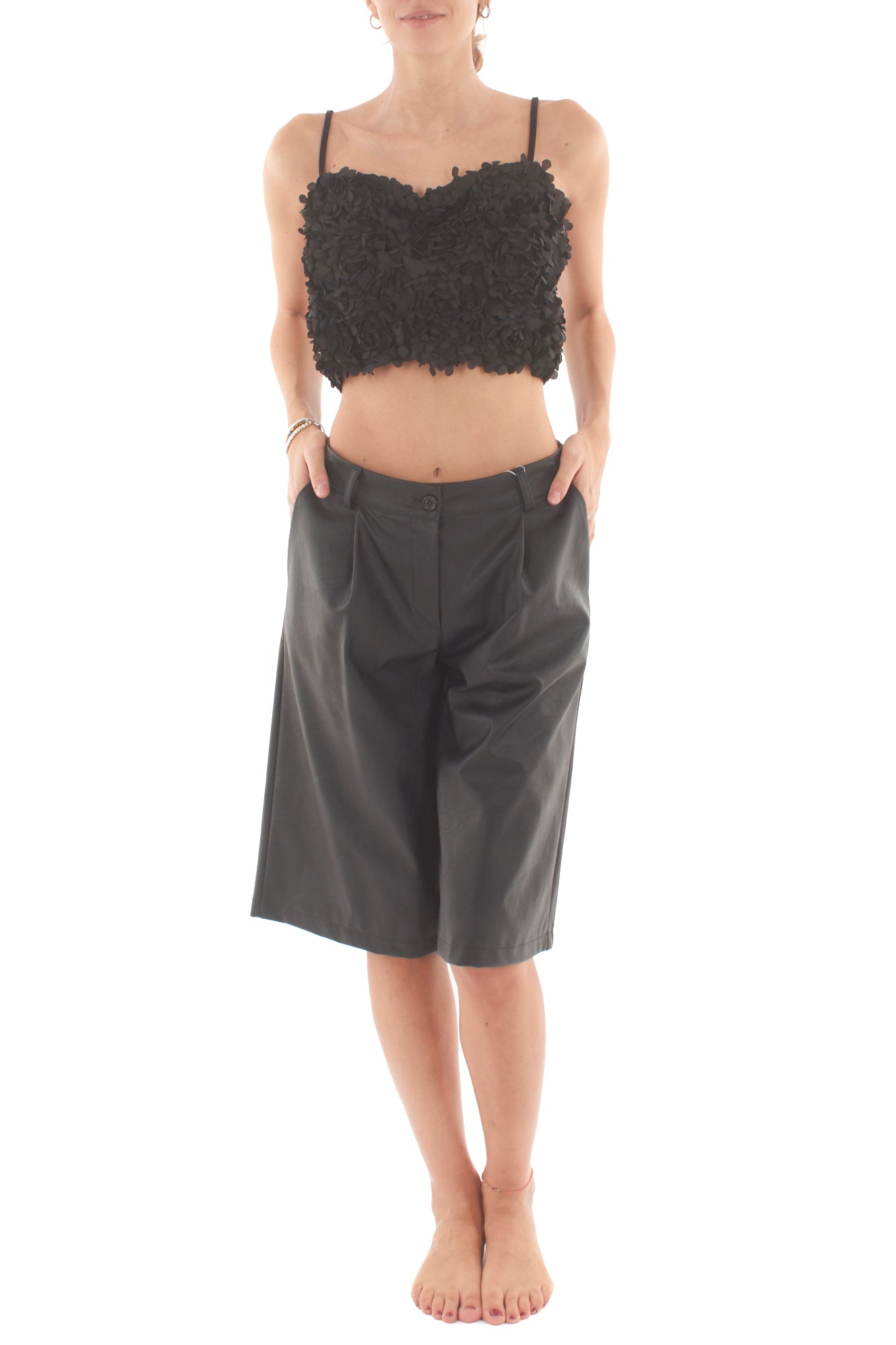 Top con fiorellini Susy mix - Nero