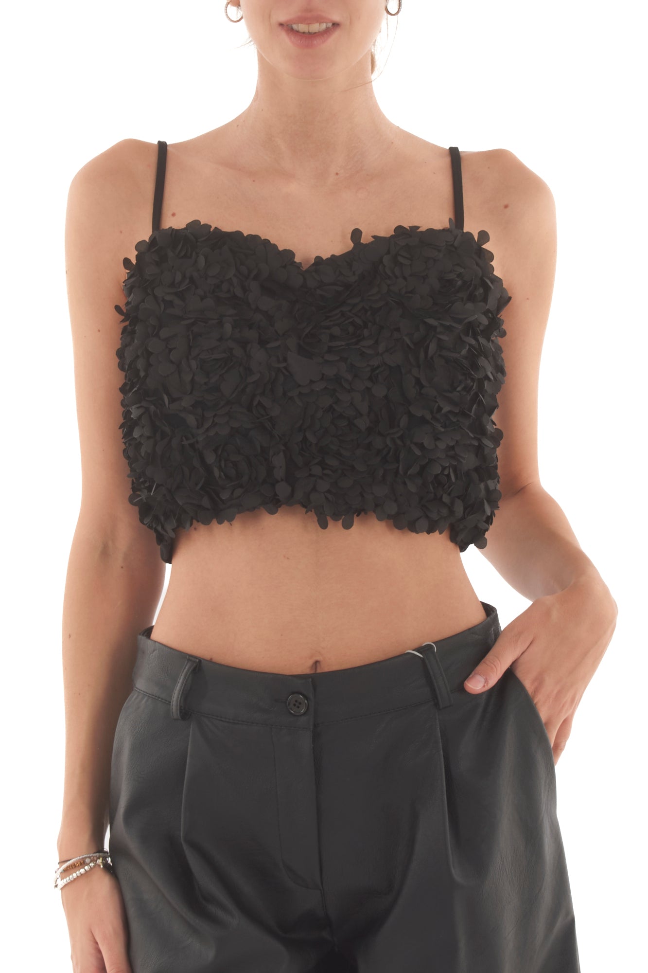 Top con fiorellini Susy mix - Nero