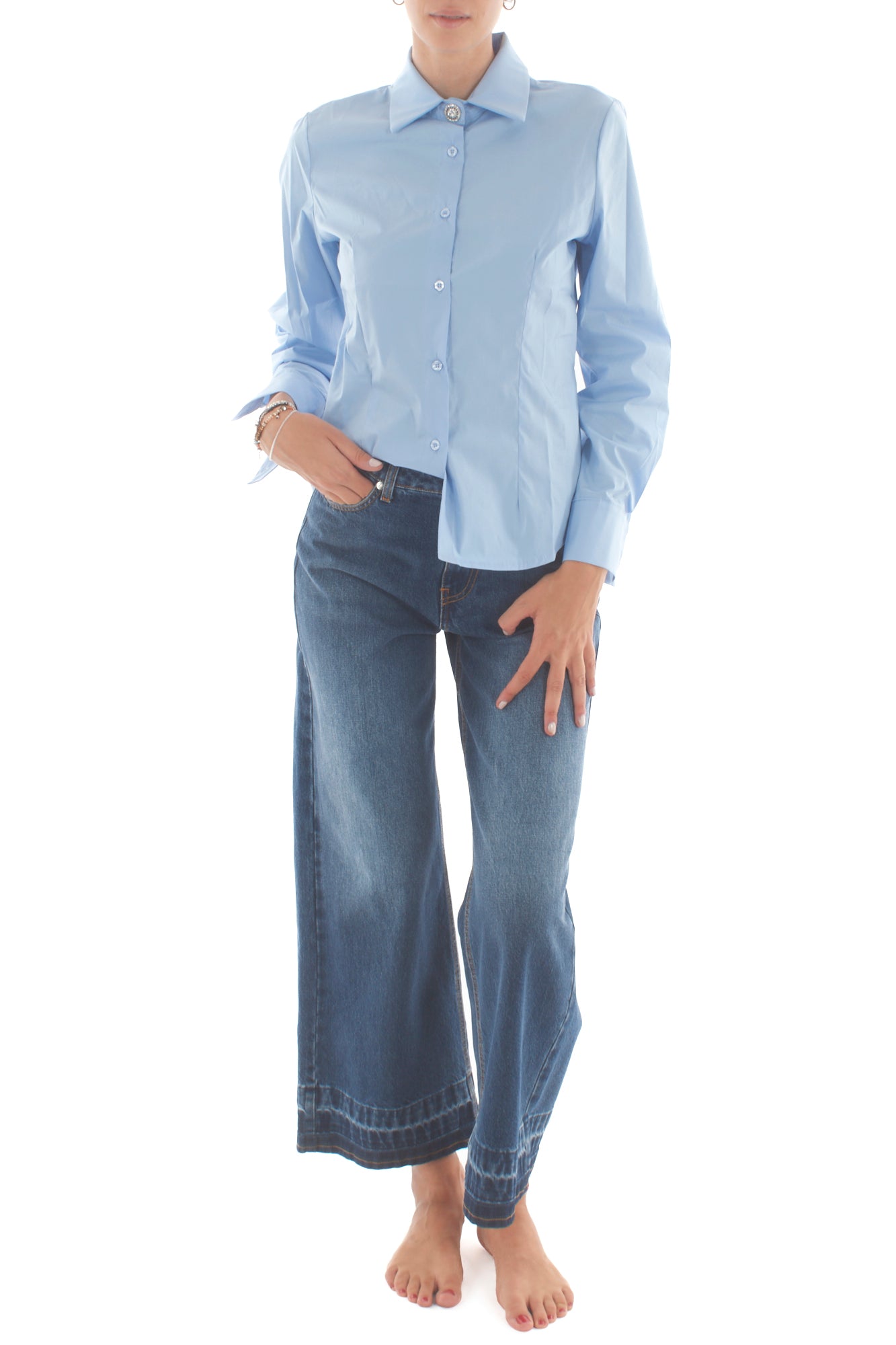 Camicia con bottone gioiello Susy mix - Celeste