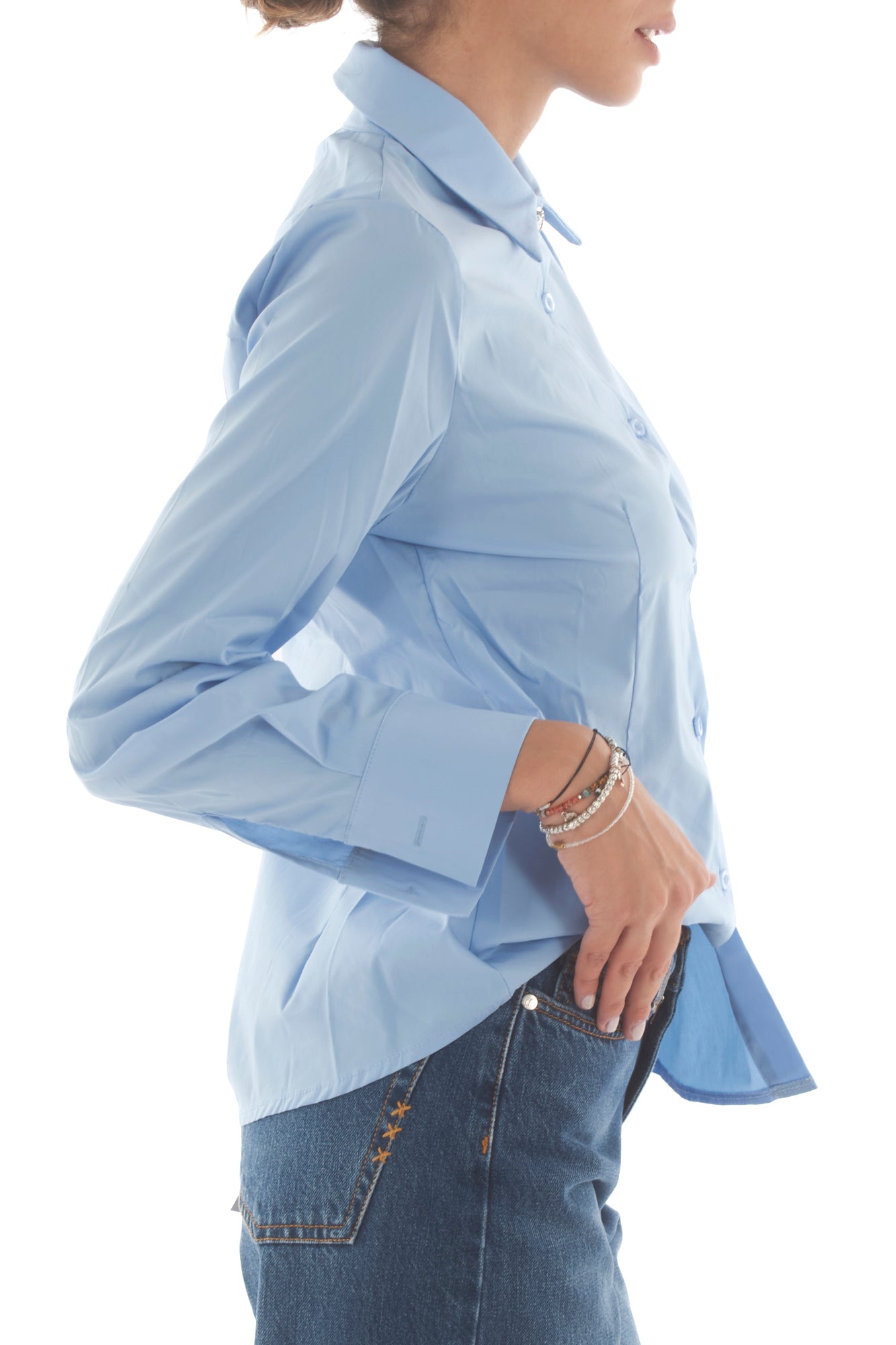 Camicia con bottone gioiello Susy mix - Celeste