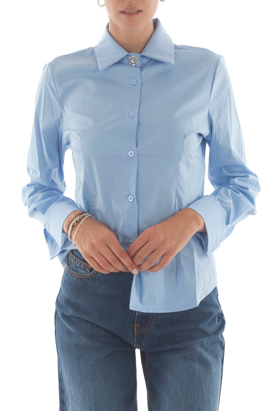 Camicia con bottone gioiello Susy mix - Celeste