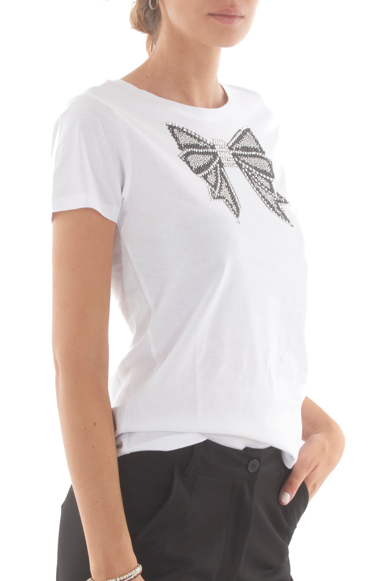 T-shirt con fiocco strass Susy mix - Bianca