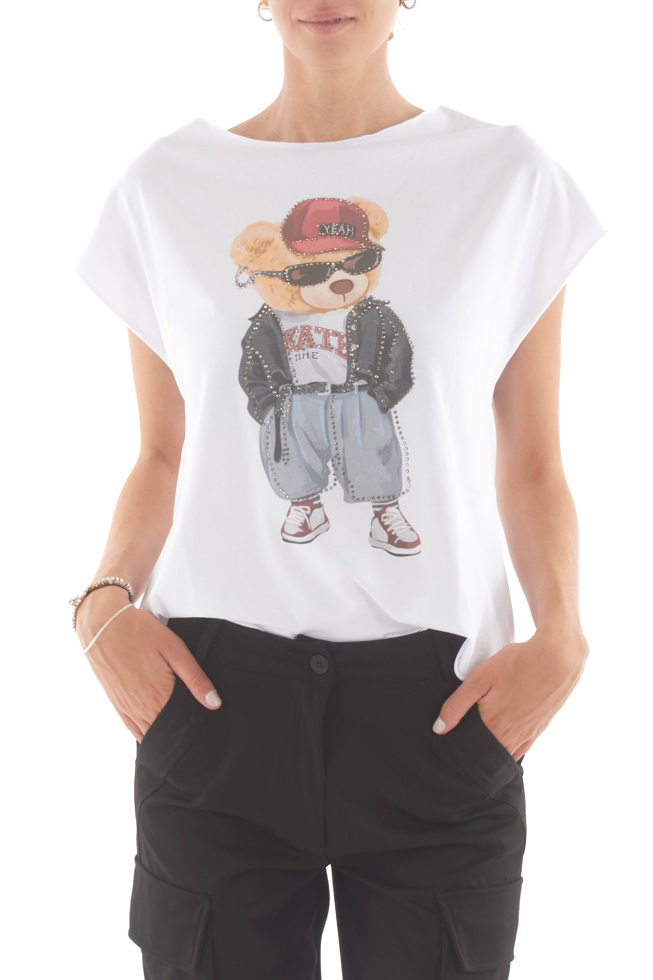 T- shirt con orsetto Susy mix - Bianco