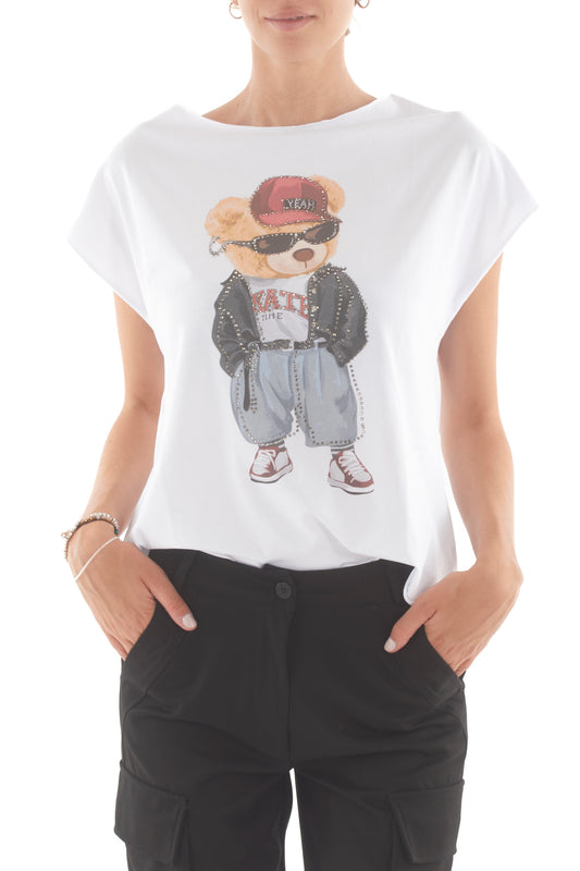 T- shirt con orsetto Susy mix - Bianco