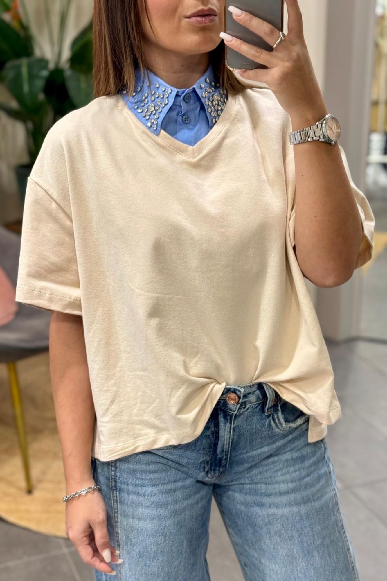 SUSY MIX Felpa con camicia Susy mix _Crema Crema