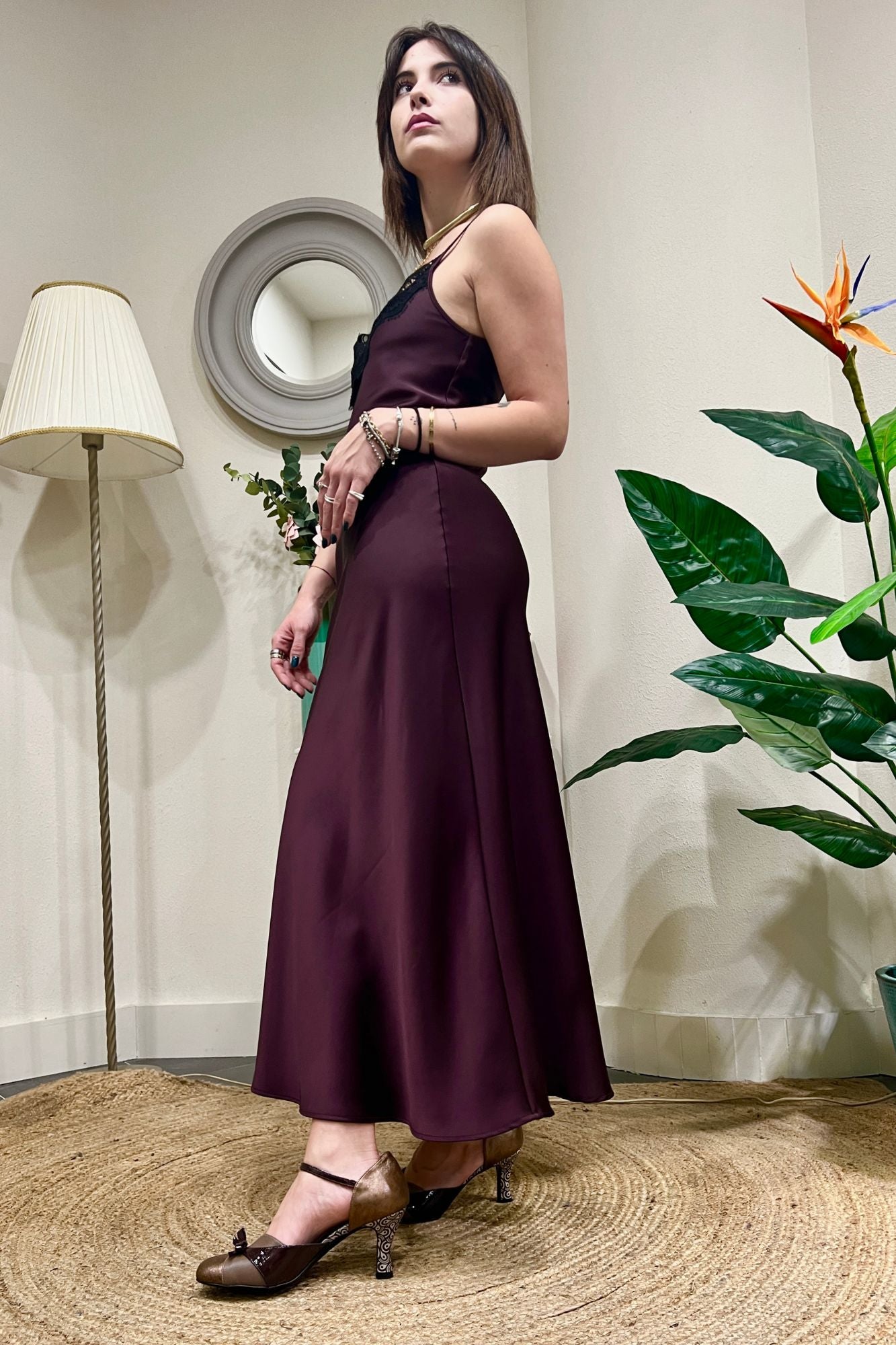 IMPERIAL Abito in satin e pizzo Imperial Prugna