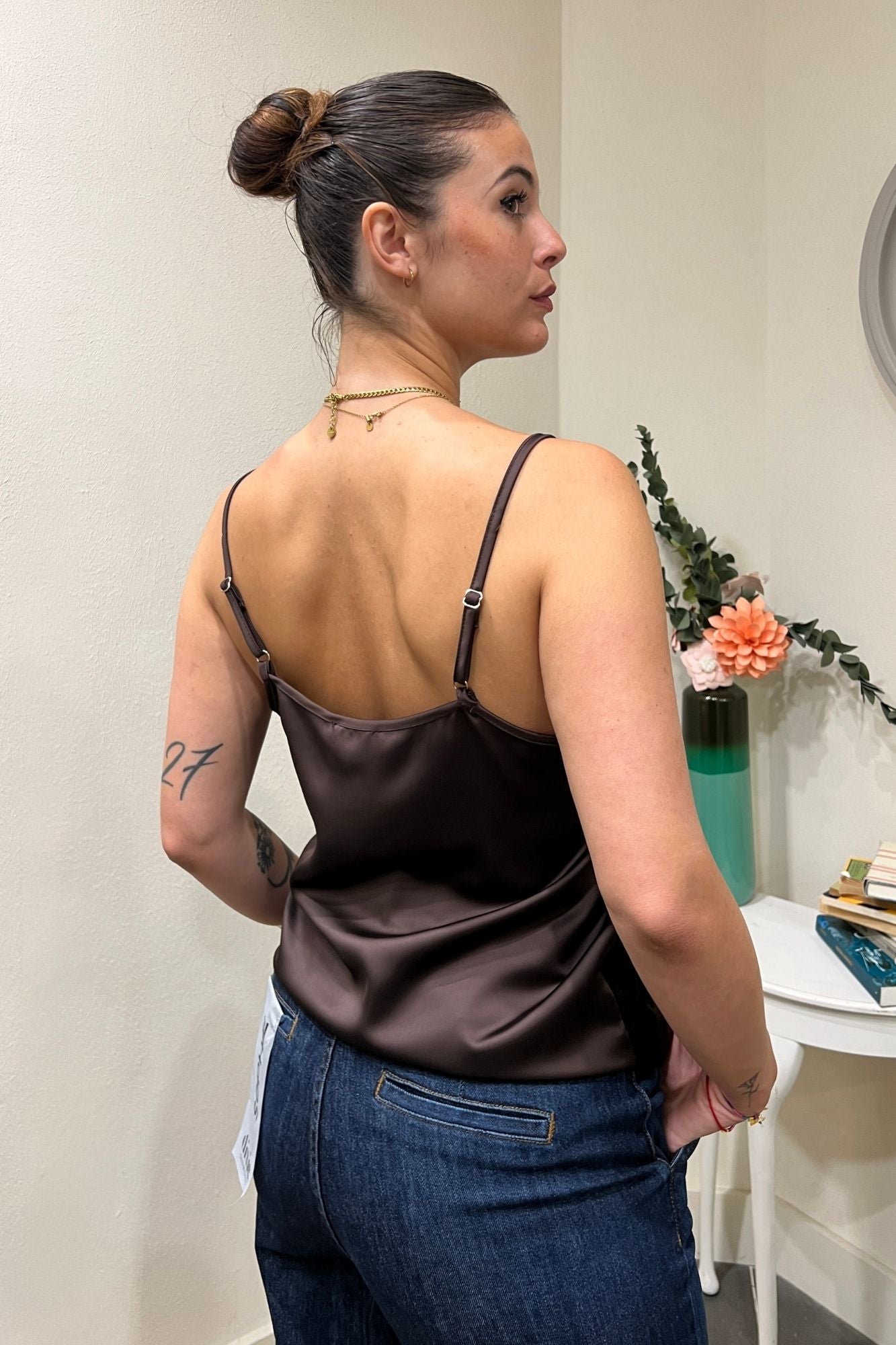 MOTEL Top con profili in pizzo Motel Marrone