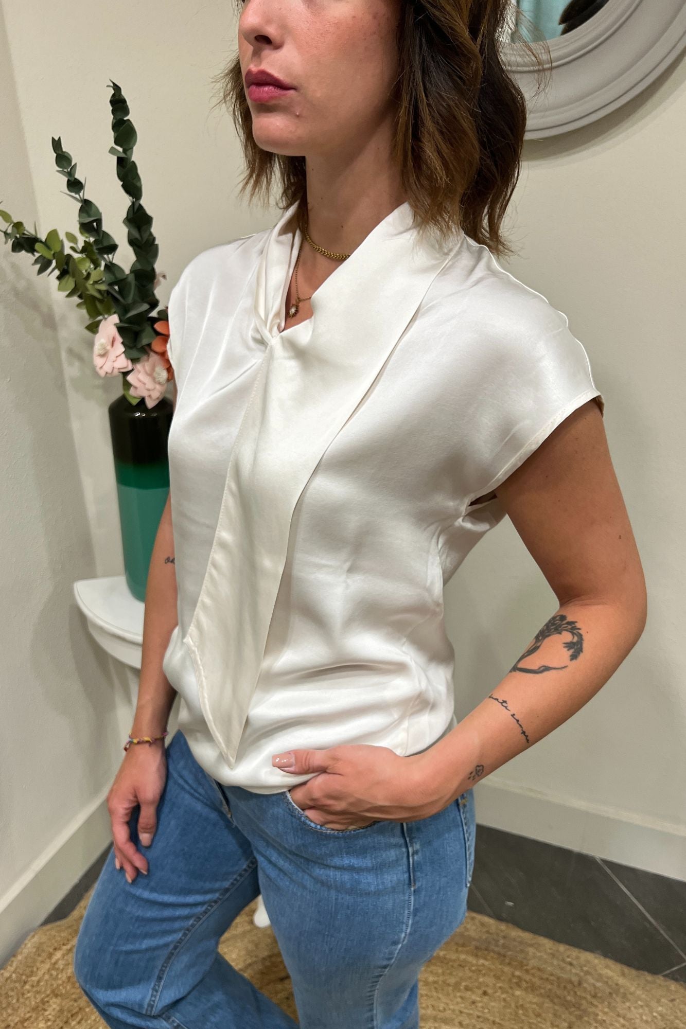 SUSY MIX Blusa smanicata in viscosa Susy mix Burro