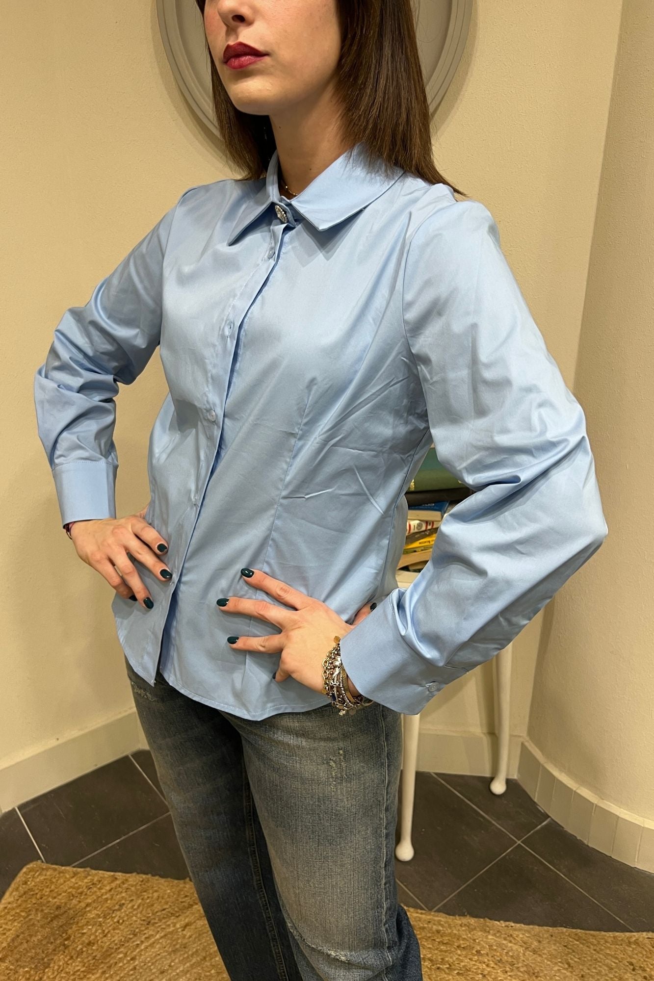 SUSY MIX Camicia con bottone gioiello Susy mix - Bianco Celeste