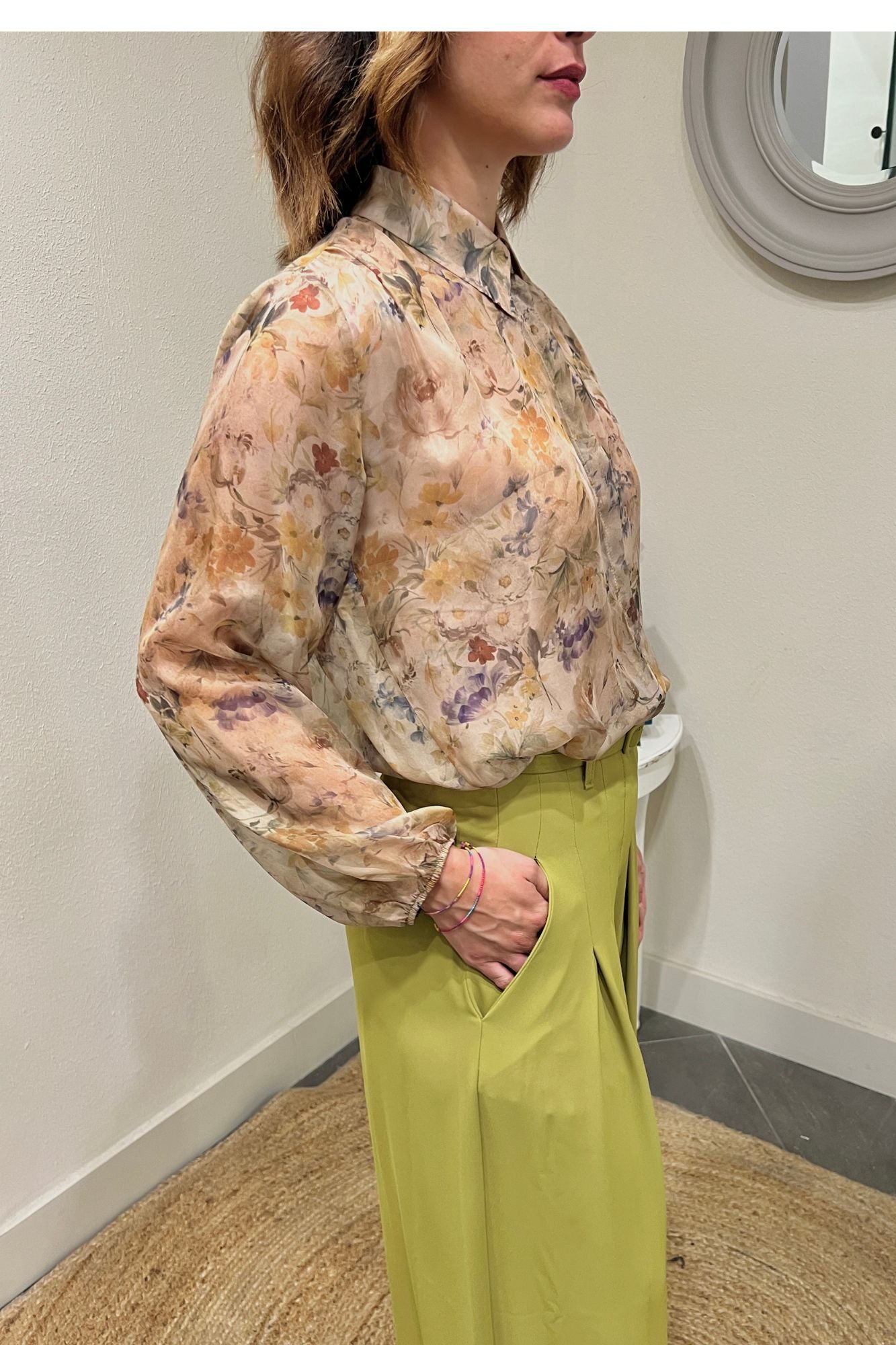 SUSY MIX Camicia trasparente fiorata Susy mix Senape