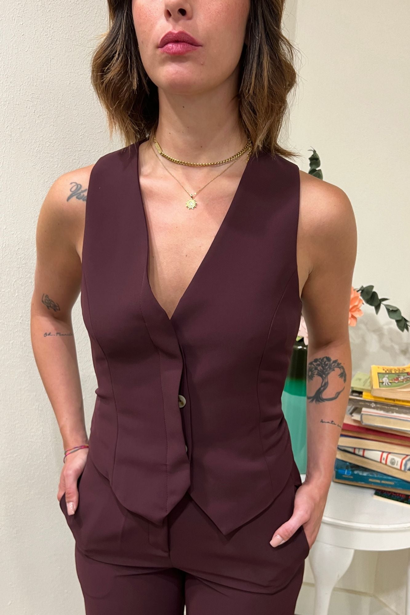SUSY MIX Completo gilet e pantalone Susy mix Vino
