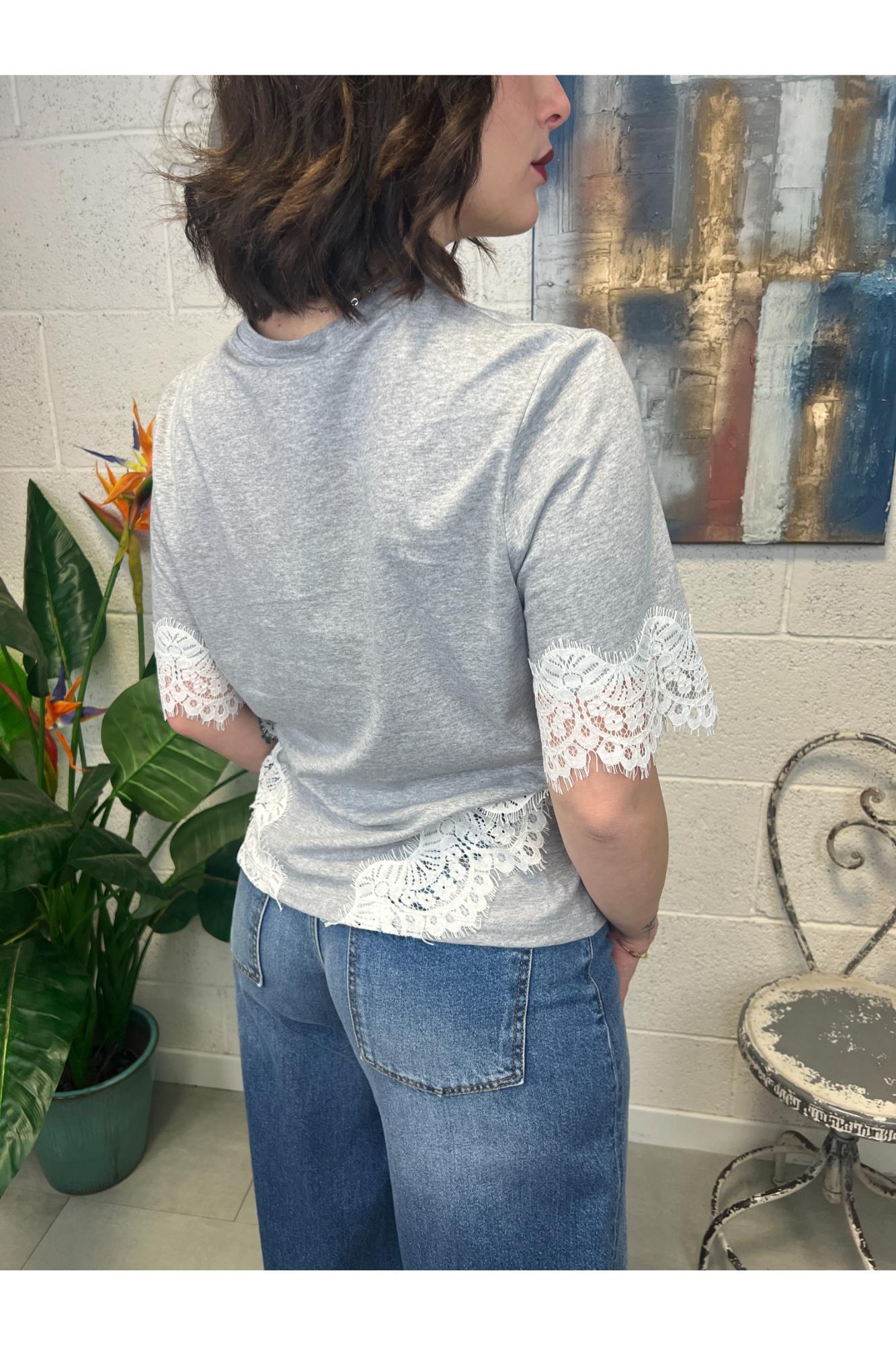 DIXIE T-shirt con pizzo Dixie Grigio