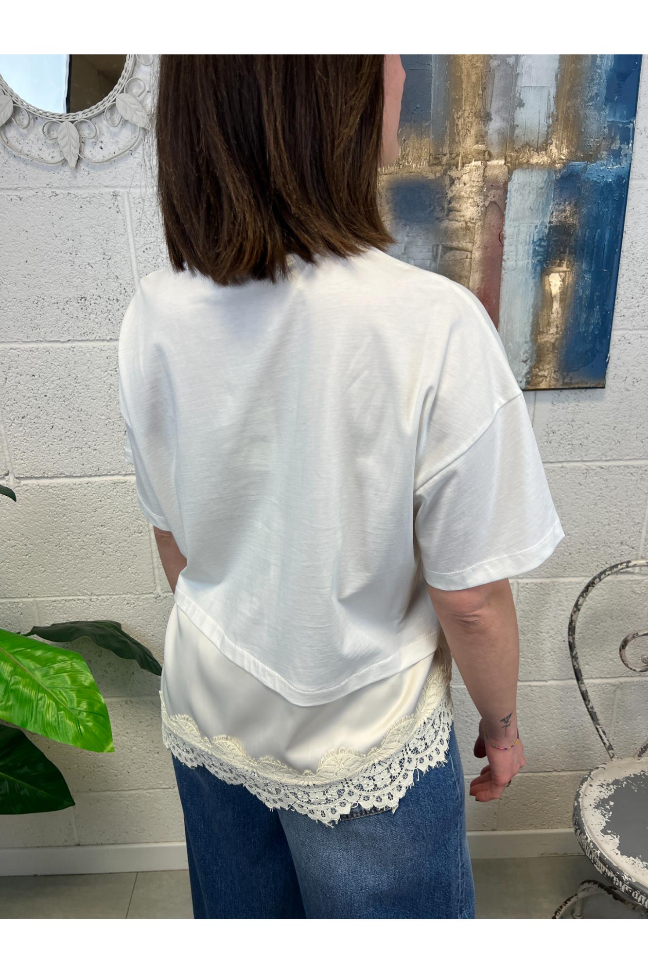 DIXIE T- shirt con pizzo Dixie Panna